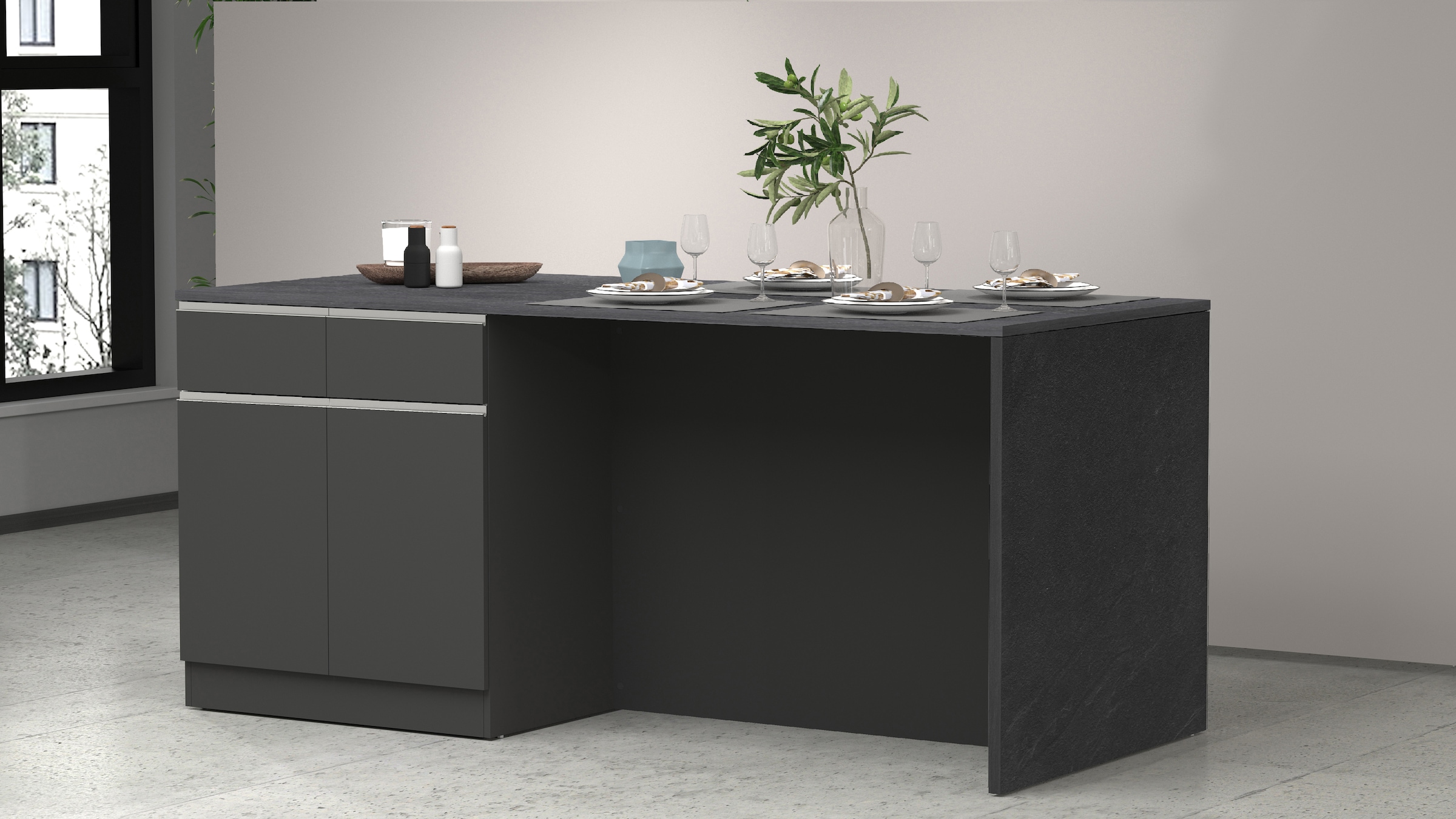 KOCHSTATION Ilot de cuisine »Sole,Kochinsel,Küchenarbeitsblock,Inselküche,Arbeitsinsel« Breite 200 cm mit 4 Türen,4 Schubkästen, Aluminiumgriff