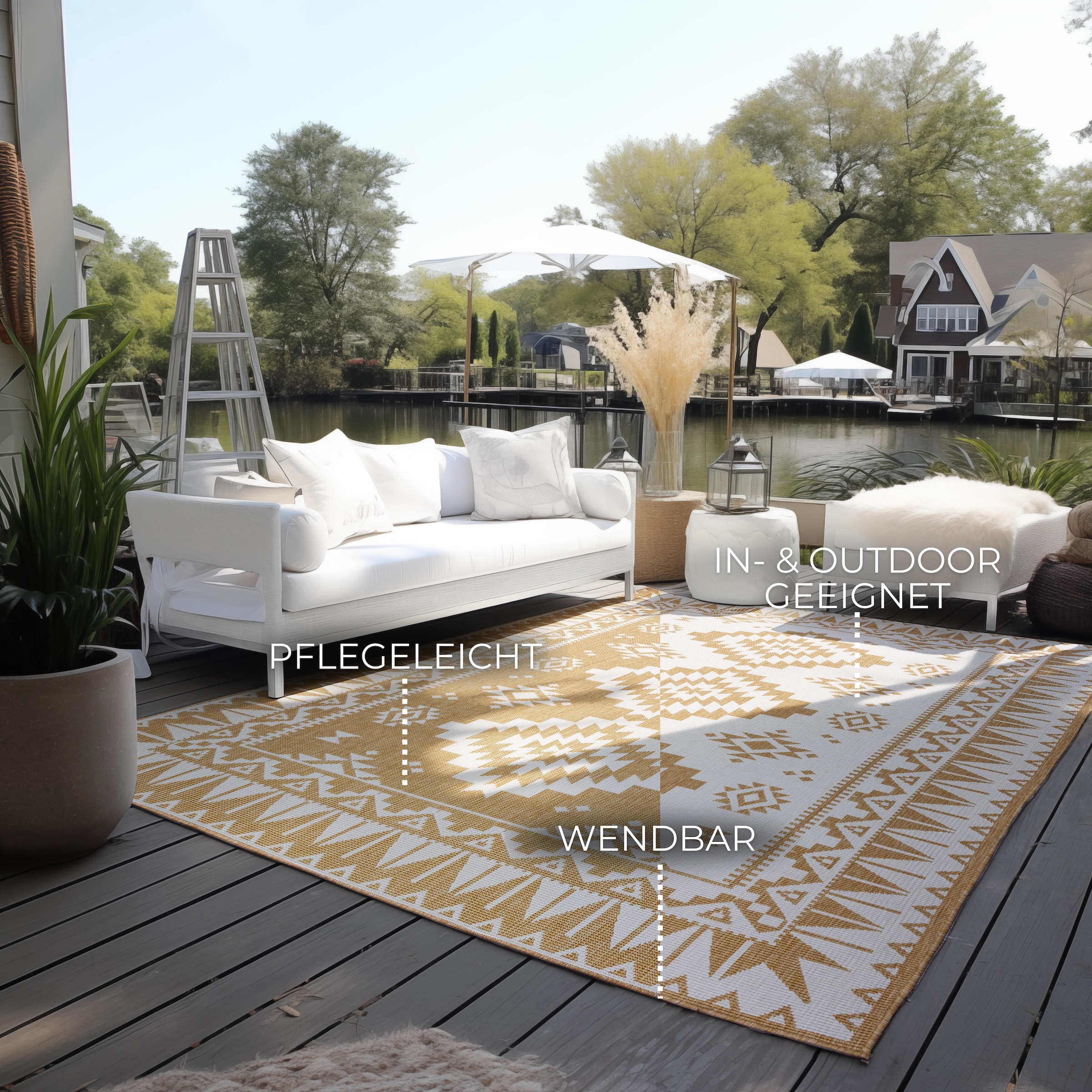 ELLE DECORATION Teppich »Dynamic, Wendeteppich«, rechteckig, 5 mm Höhe, Flachgewebe, In-& Outdoor, Modern, wendbar, Balkon, Wohnzimmer, Aussen