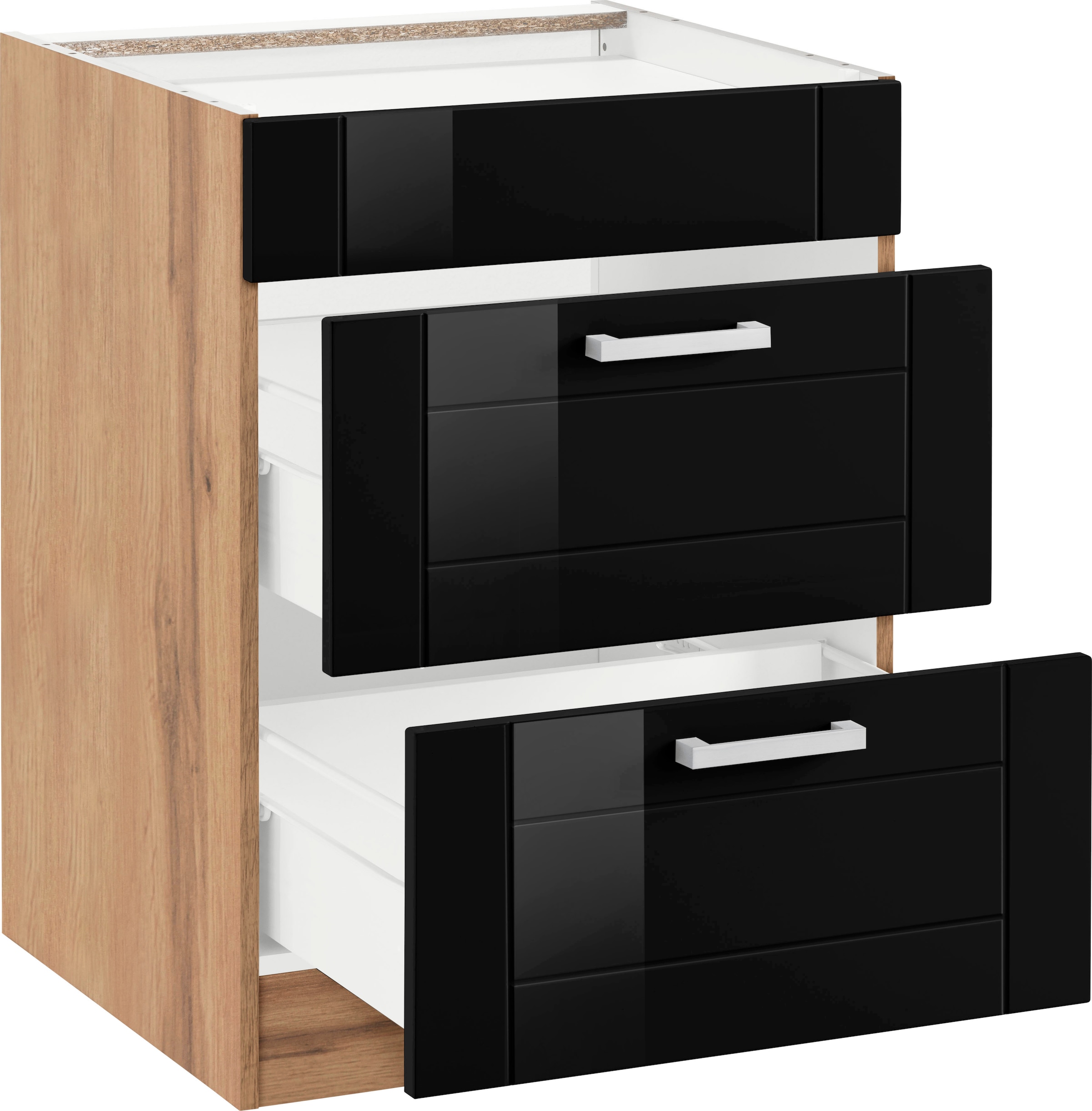 KOCHSTATION Kochfeldumbauschrank »KS-Tinnum« 60 cm breit, 2 Auszüge, Metallgriffe, MDF Fronten