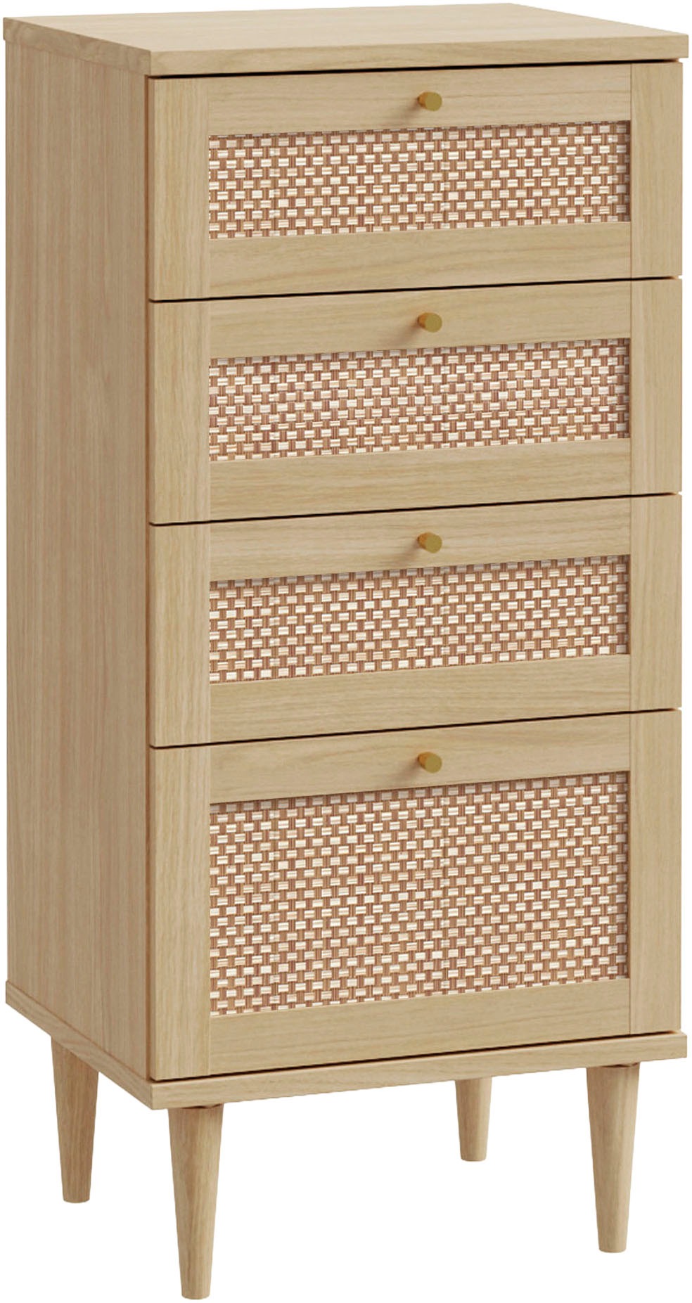 Image of GOODproduct Kommode "ELLIAN mit Wiener Geflechtoptik, 4 Schubkästen, Boho Stil" Holzfüsse, Metallgriffe, Made in EU, viel Stauraum, Vintage Stil