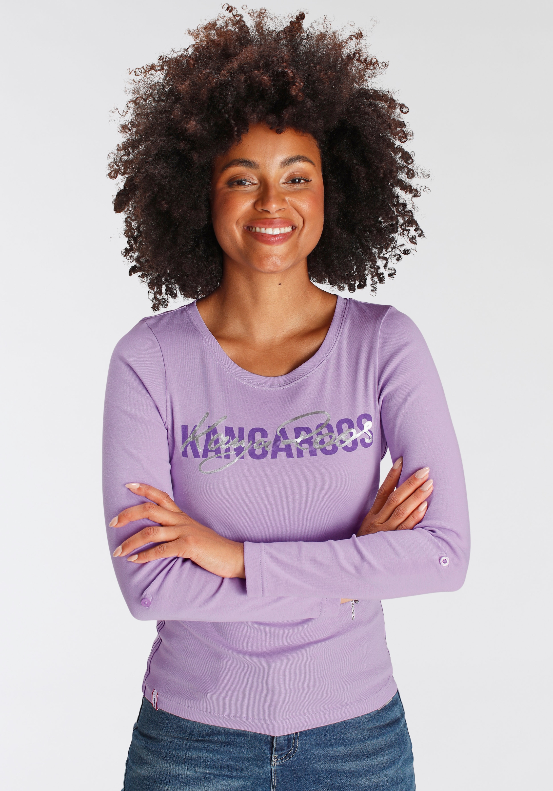 KangaROOS Langarmshirt, zum Krempeln mit collem Logodruck