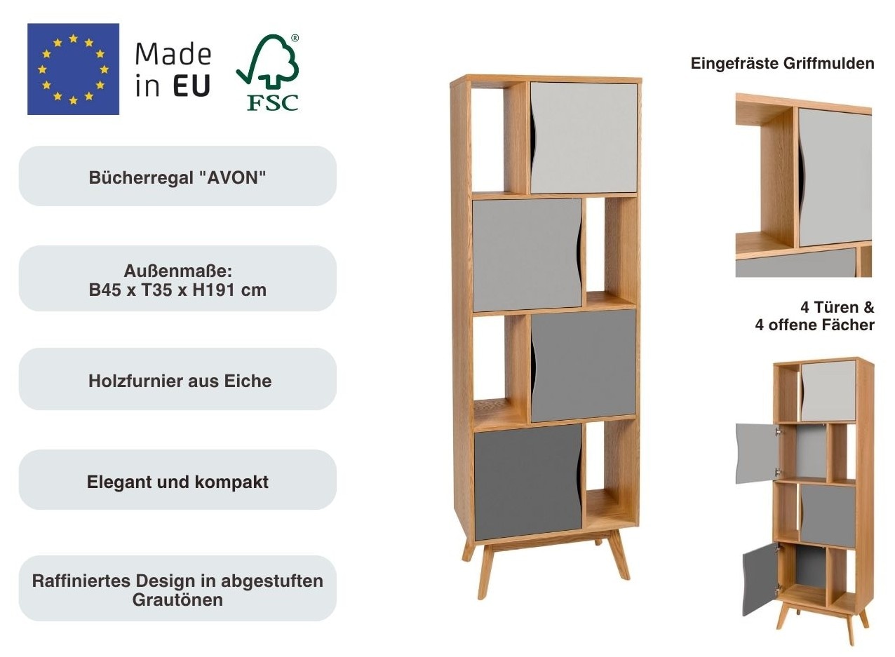 Woodman Bücherregal »Avon«, Höhe 191 cm, Holzfurnier aus Eiche, schlichtes skandinavisches Design