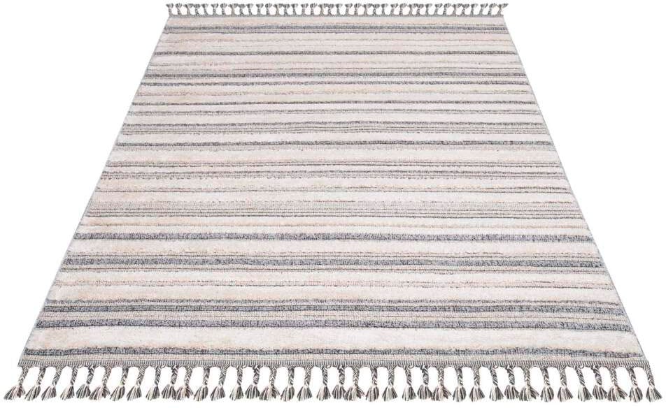 Carpet City Hochflor-Teppich »Valencia 807«, rechteckig, 20 mm Höhe, Läufer, Boho-Stil, 3D-Effekt, Streifen, Hoch-Tief-Struktur, Fransen