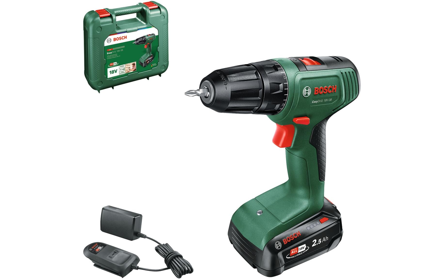 BOSCH Akku-Bohrschrauber »EasyDrill 18V-38, mit 1 x 2,5Ah Batterie & Ladegerät im Koffer« Kompaktester und leichtester seiner Art