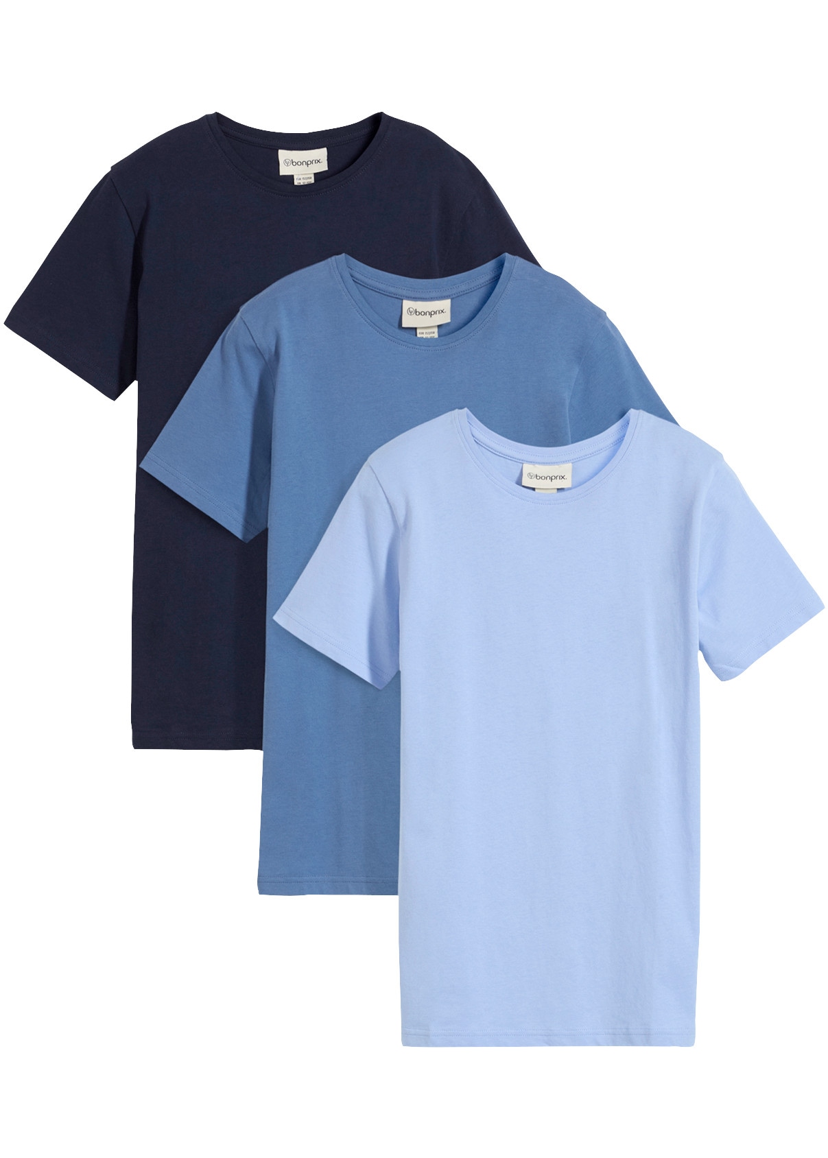 Image of bonprix T-Shirt Packung, 3er, aus hautfreundlicher Baumwolle, mit Rundhalsausschnitt, Kurzarm-Design