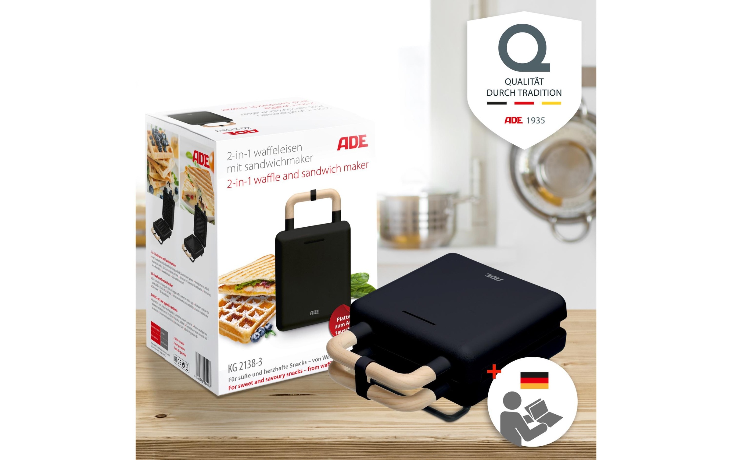 ADE Waffeleisen »Schwarz«, 600 W