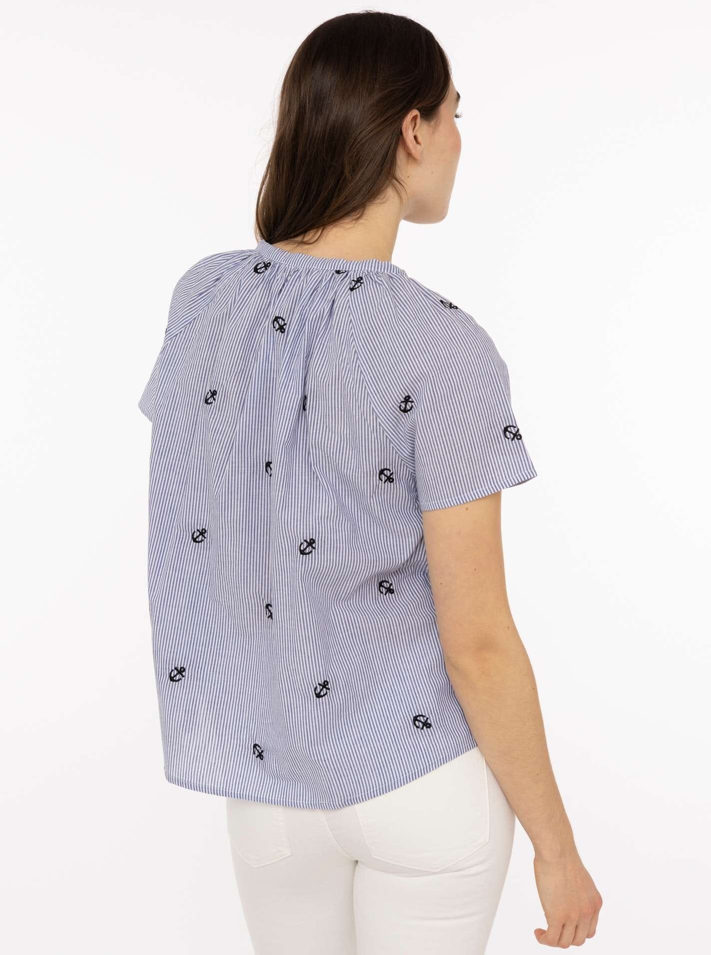 Zwillingsherz Blouse à manches courtes »"Stripe & Stitch"« Kurzarm, mit Stickerei, Tunnelzug und Tasseln