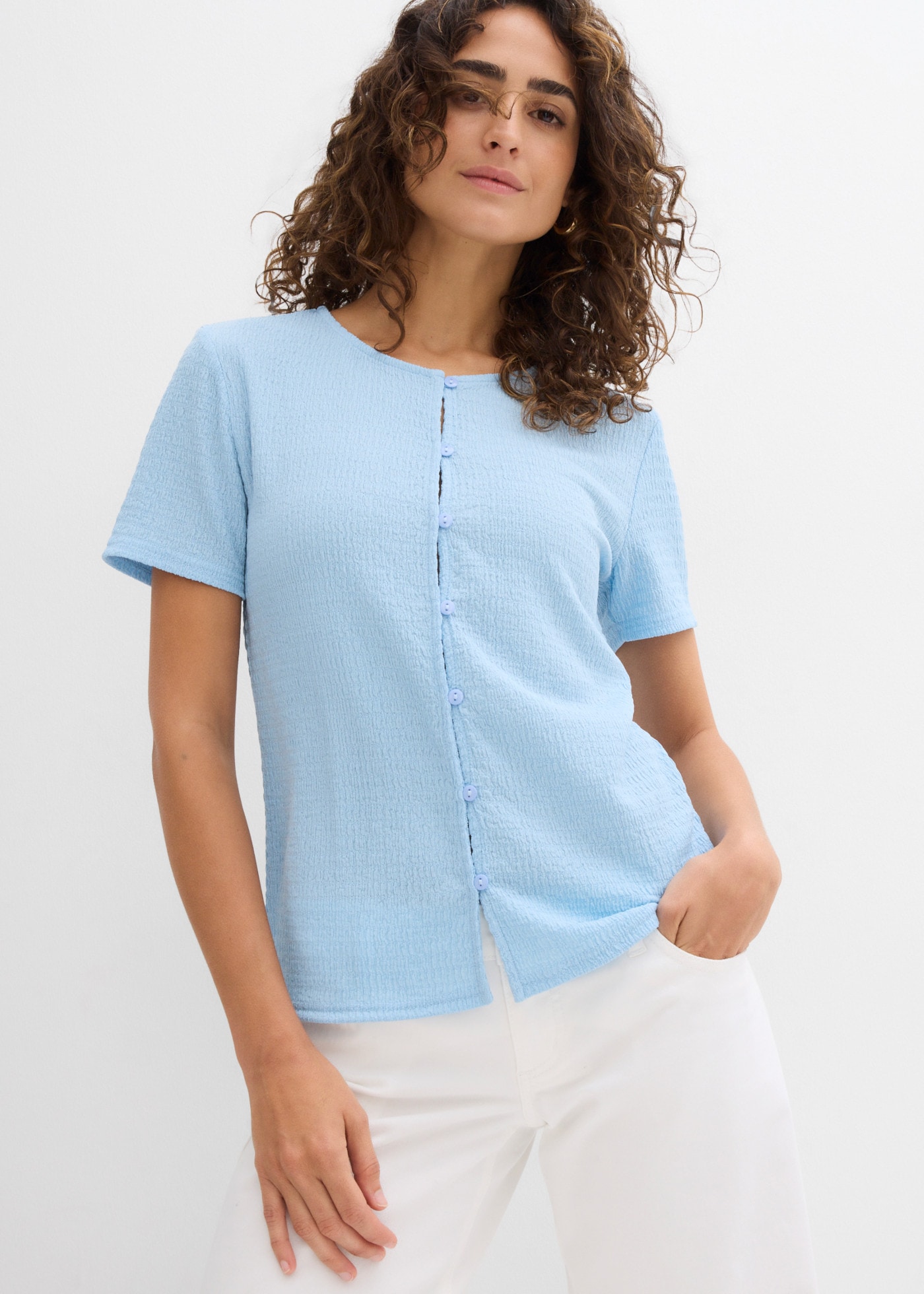 Image of bonprix T-Shirt Slim Fit Passform, Kurzarm-Design, mit Knopfleiste