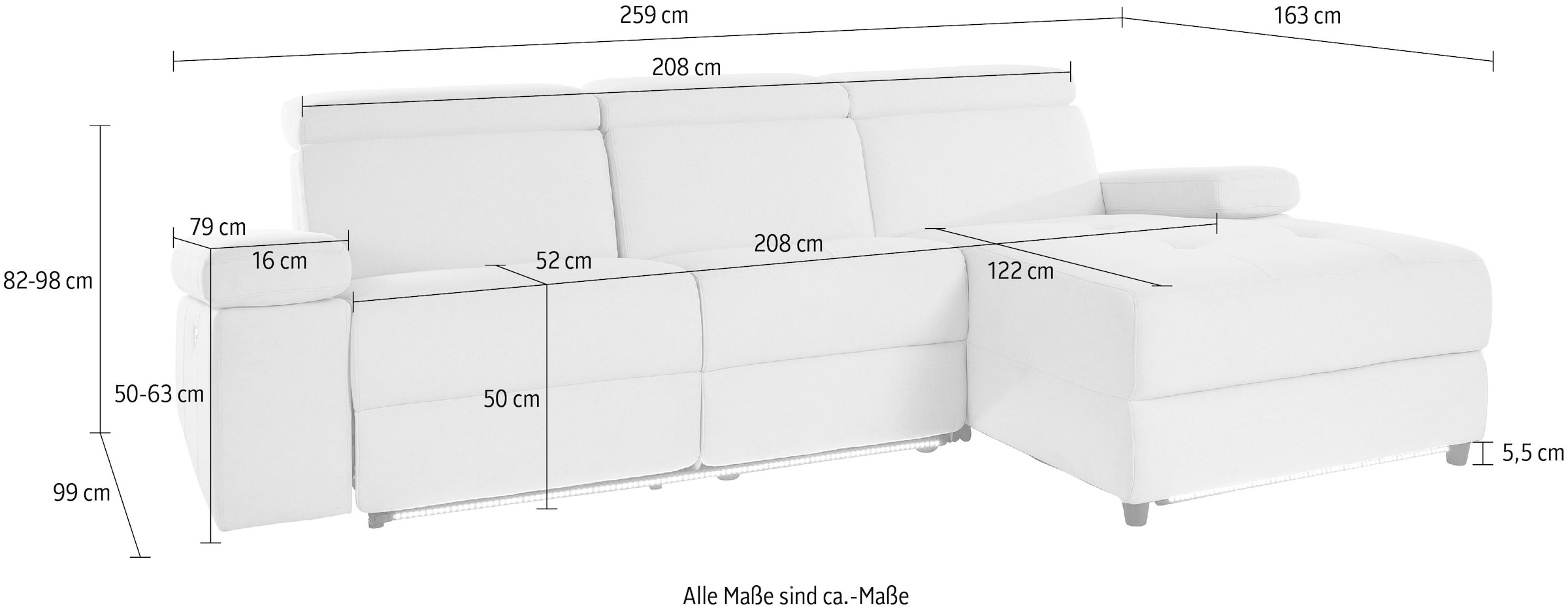 Home affaire Canapé d'angle »Kilado, L-Form,« mit Relaxfunktion, verstellbarer Armlehne, Kopfteilverstellung