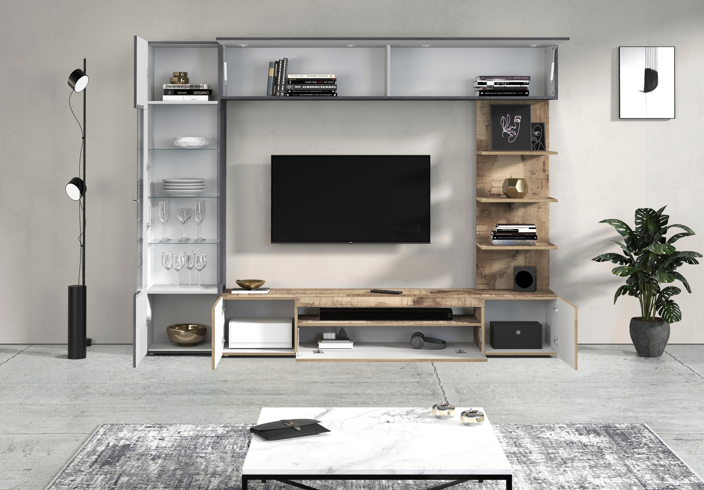 GOODproduct Wohnwand »Wohnwand New Egypt, Anbauwand, Medienwand, Wohnzimmerwand« Weiss in Hochglanz, alle anderen Farben in matter Ausführung., 4 Stk. tlg.