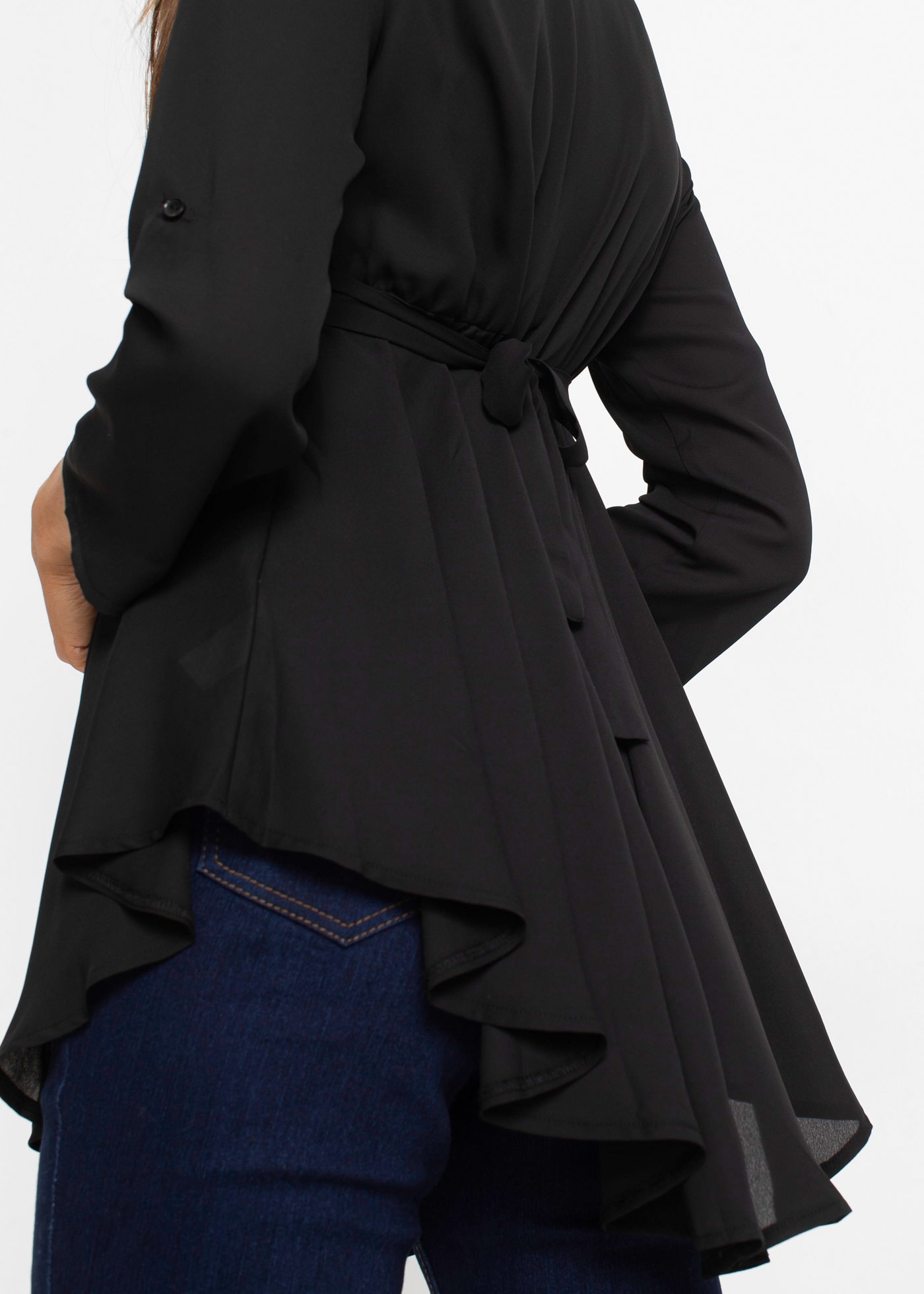 bonprix Chemisier long »Longbluse« mit Gürtel,  ausgestellte Passform, mit Hemdblusenkragen, unifarben