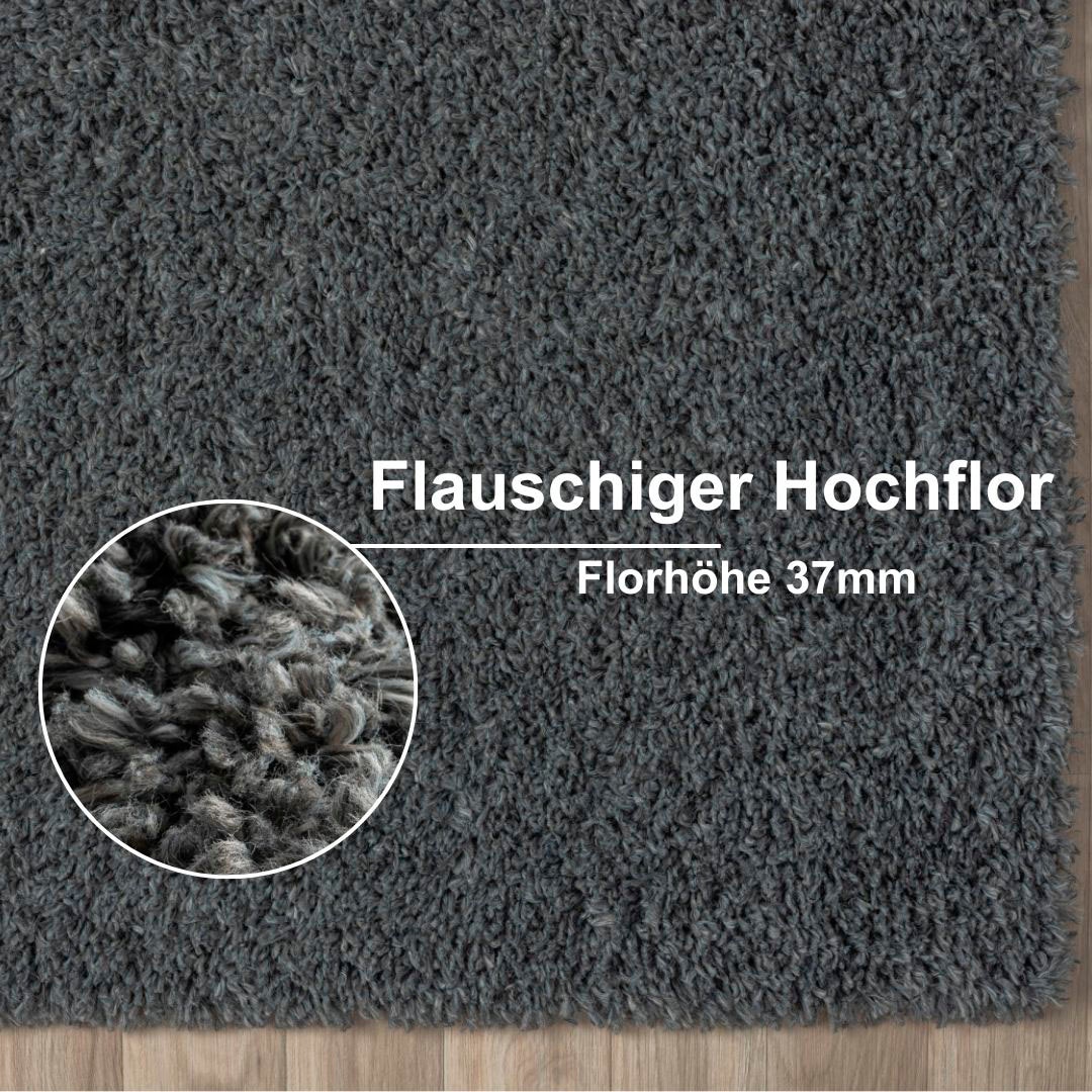 Myflair Möbel & Accessoires Hochflor-Bettumrandung »My Shaggy« Höhe 37 mm 3 Stk. tlg. Shaggy, Uni-Farben, leicht glänzend, extra flauschig, Läufer-Set