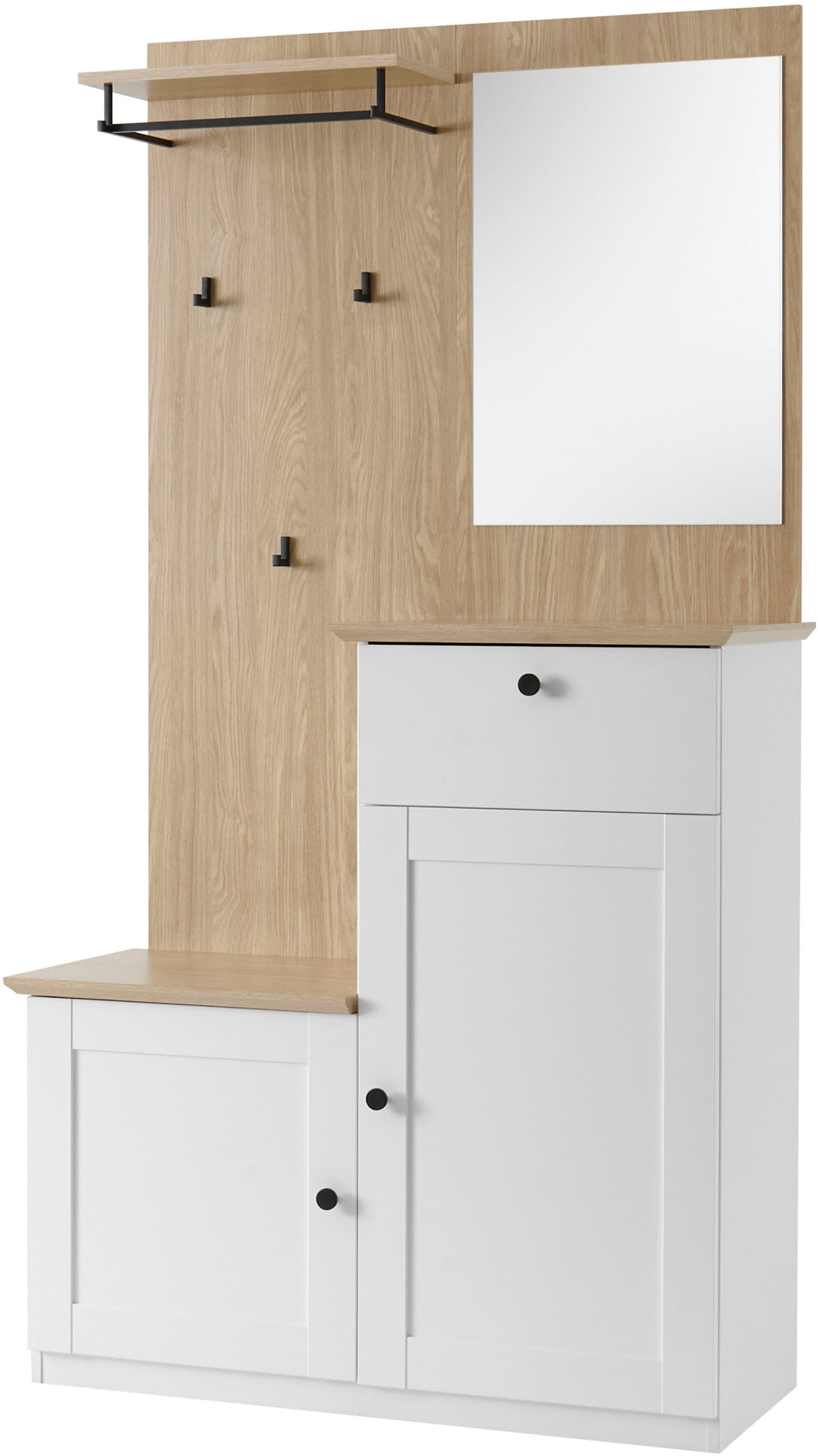 GOODproduct Kompaktgarderobe »Brest, Garderobe im Landhausstil, Flurgarderobe, Dielenschrank« schwarze Metallgriffe, viel Stauraum, für kleine Räume geeignet