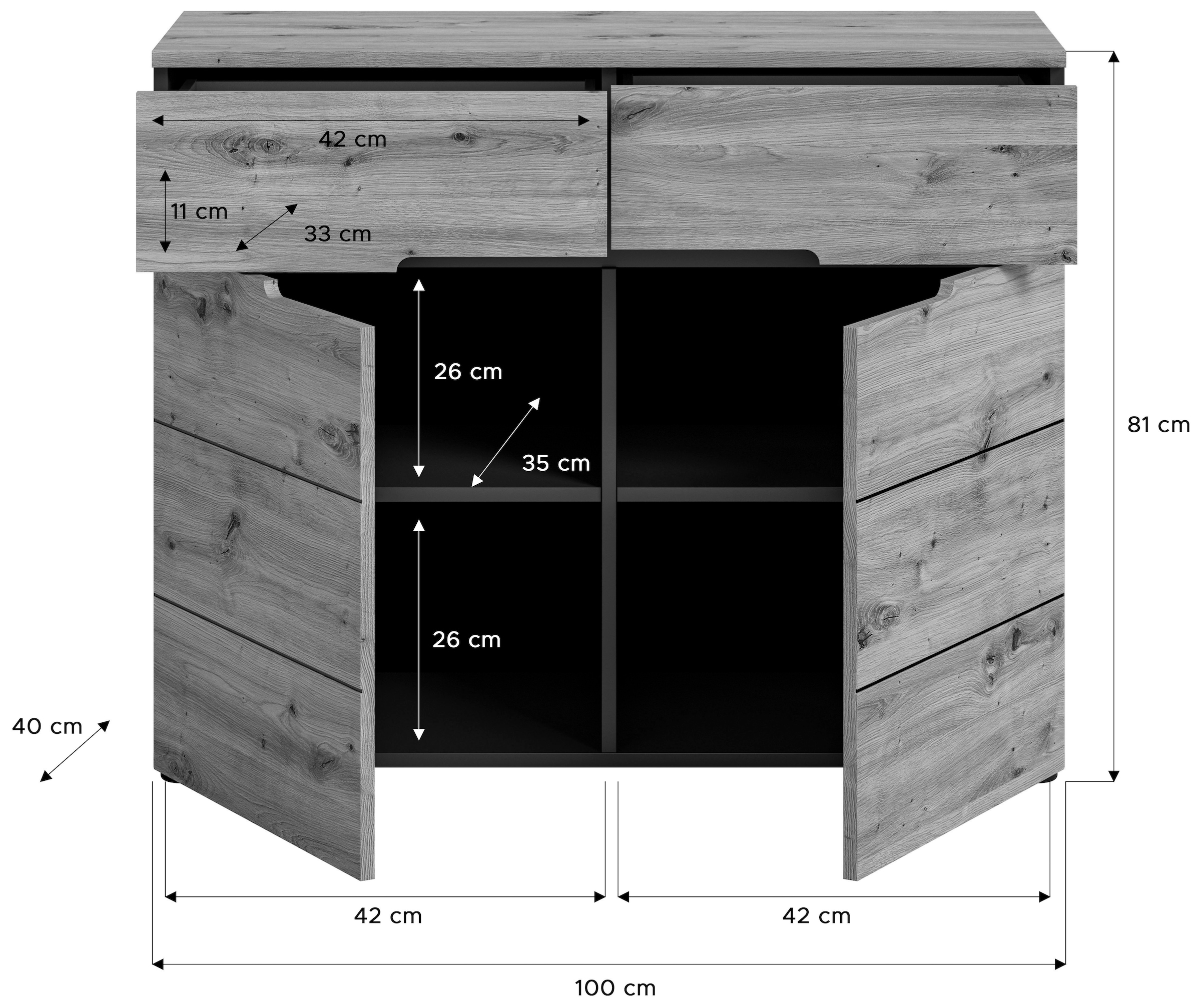 INOSIGN Kommode »REHAT, TOPSELLER!, Breite 100cm, 2 Türen, 2 Schubkästen, 4 Fächer«, Schuhschrank, Schuhkommode, Garderobenschrank, Anrichte
