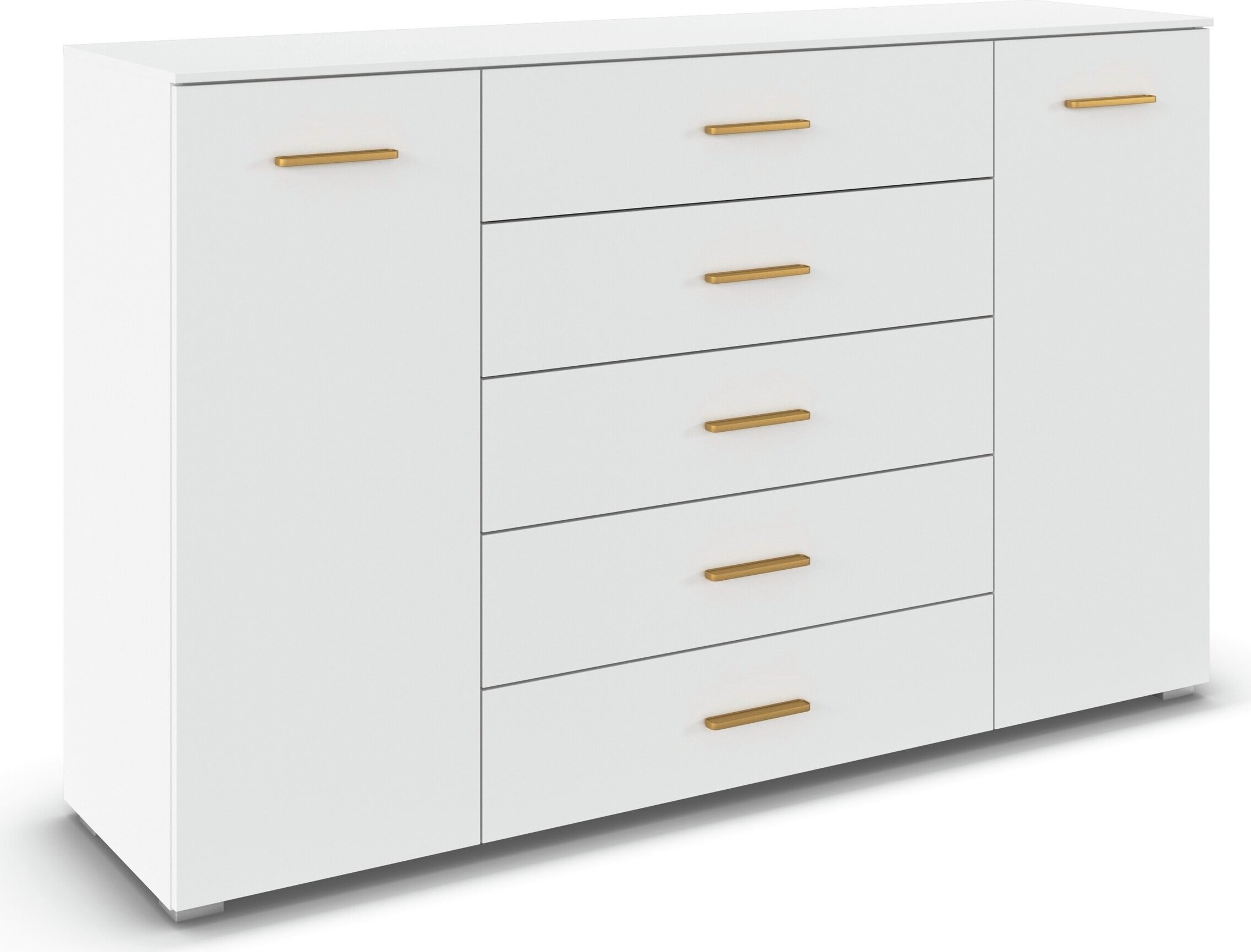 Image of GOODproduct Kombikommode "Sideboard Kommode Schubladen SCHNELLMONTAGESYSTEM ZELLARA by rauch-ONE" Weiss, 2-türig 5 Schubladen, Griffe Gold aus Metall MADE IN GERMANY