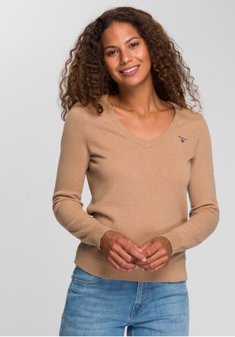 Gant V-Ausschnitt-Pullover, mit klassischer Logo Stickerei auf der Brust kaufen