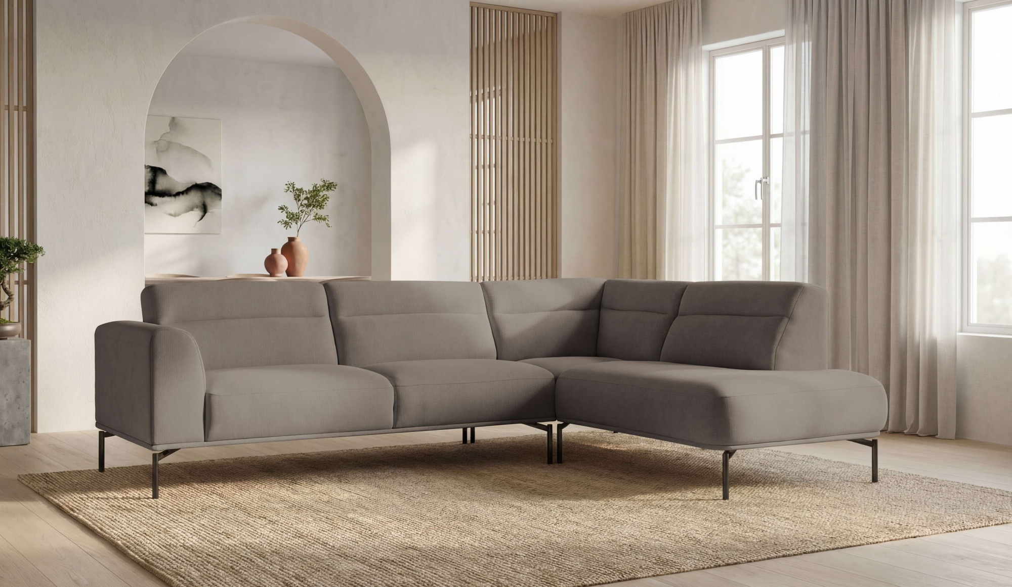 Image of GOODproduct Ecksofa "Nennor, weiches Chenille" Breite 278 cm, Wellenunterfederung, schwarze Metallfüsse