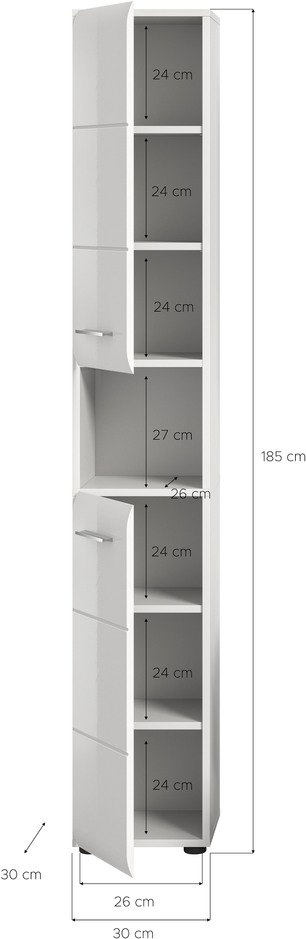 INOSIGN Stauraumschrank 1 Stk. tlg. Florenz, Hochschrank, Weiss Hochglanz Tiefzieh, 185 cm hoch, Bad