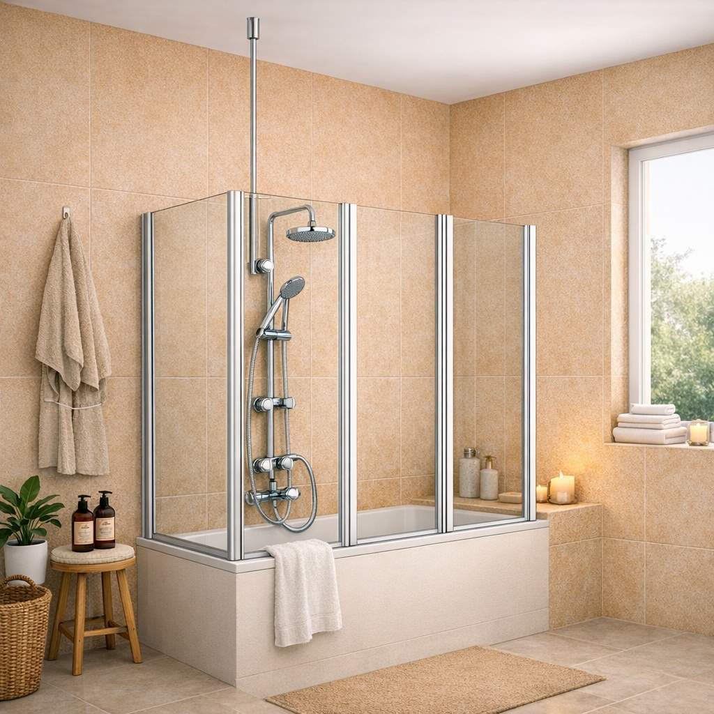 welltime Badewannenaufsatz »Summer 3-teilig + feste Seitewand« 4 Stk. tlg. Deckenhöhe bis 240cm geeignet, Glaswand bestehend aus vier Elementen