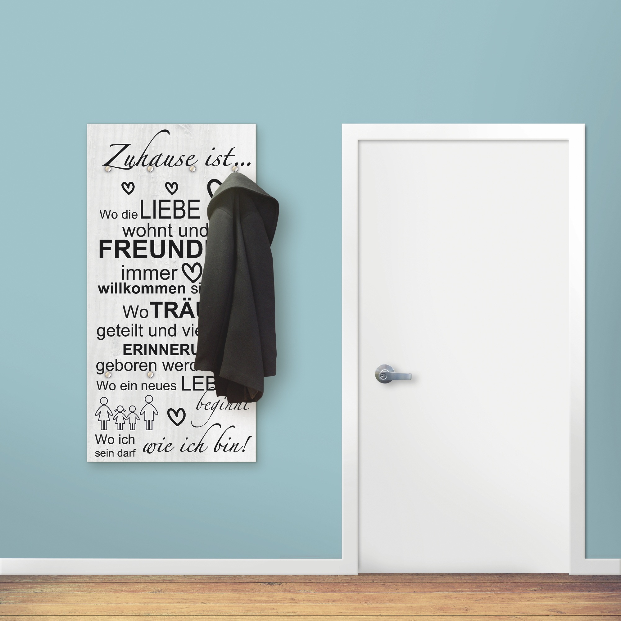 Image of Artland Garderobenleiste »Wo die Liebe wohnt«, platzsparende Wandgarderobe aus Holz mit 6 Haken, geeignet für kleinen, schmalen Flur, Flurgarderobe bei Ackermann Versand Schweiz