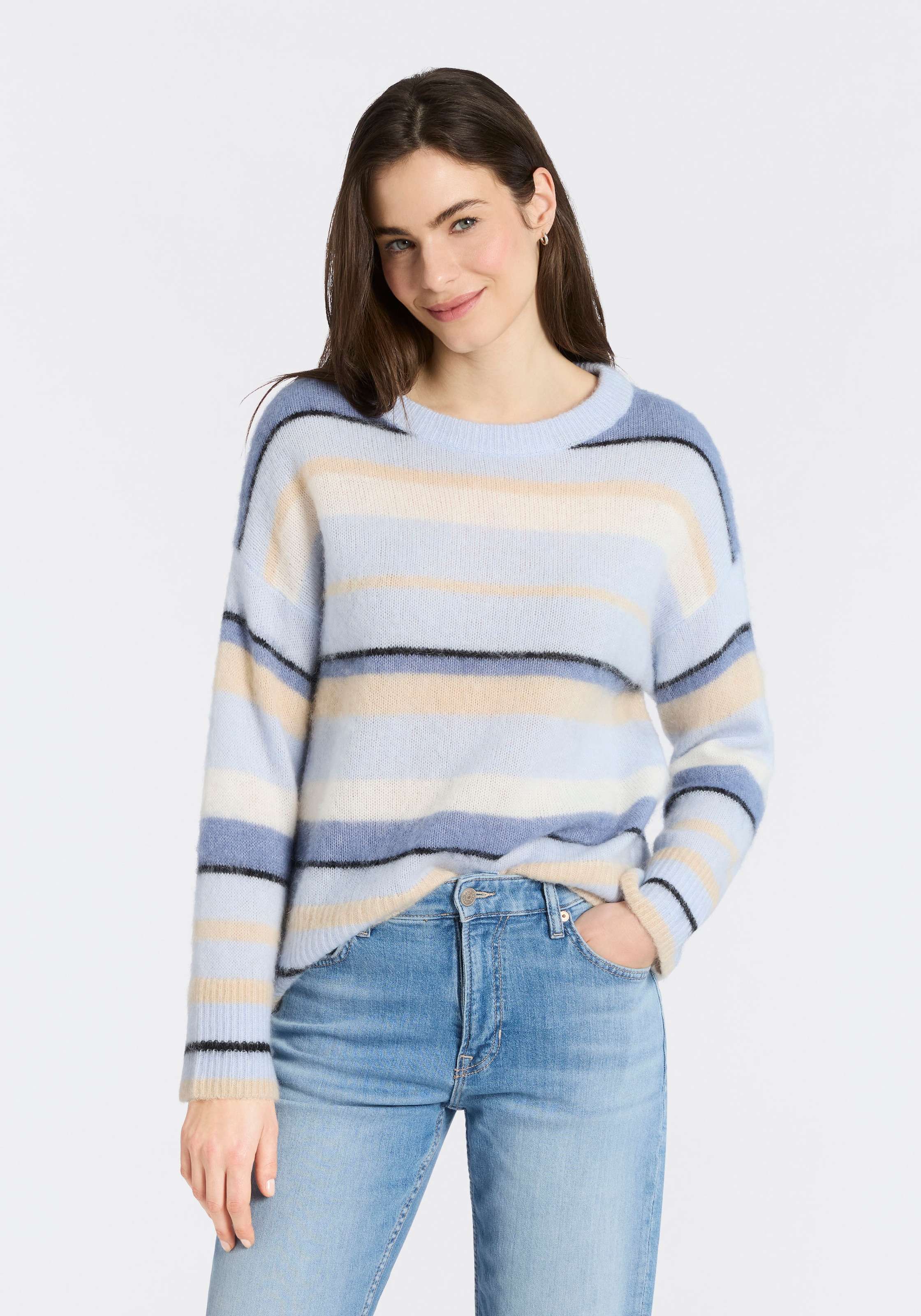 Image of BOSS ORANGE Strickpullover "Fosset Premium Damenmode" mit Alpaka-Wolle, gestreift