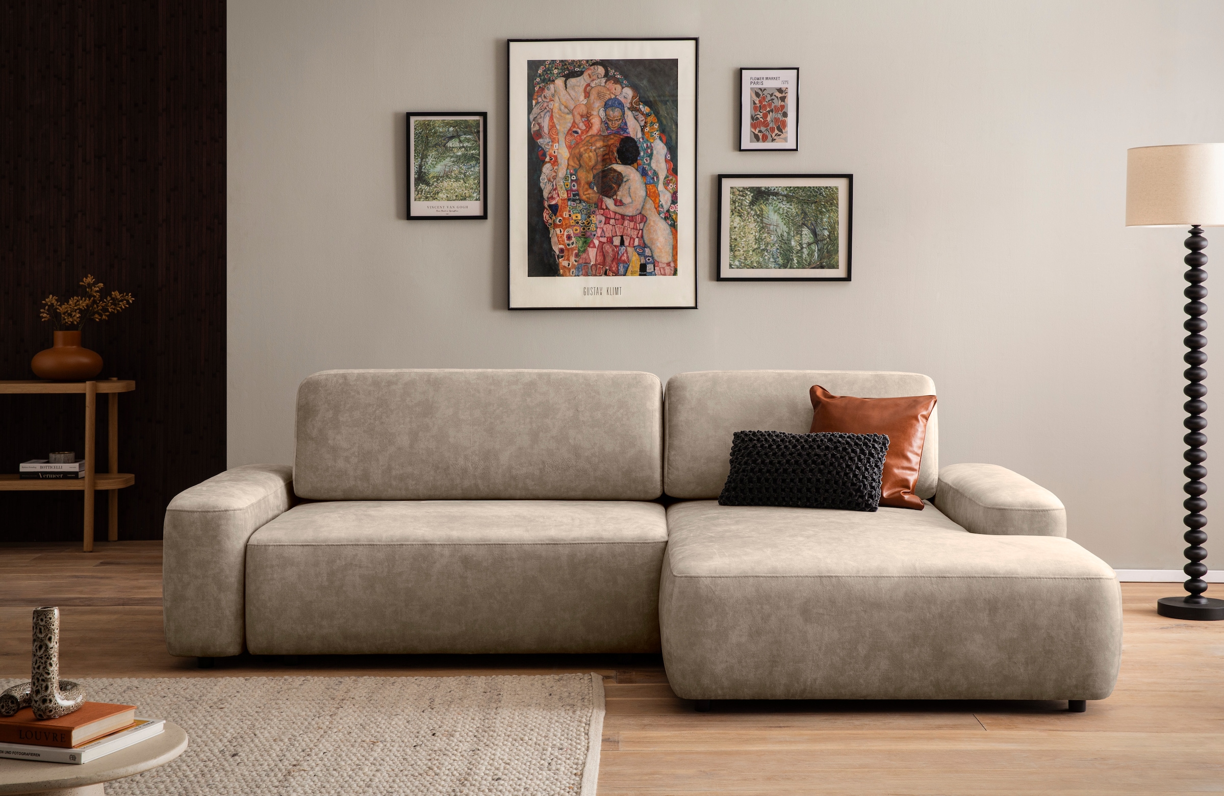 INOSIGN Ecksofa »TORGE (264cm), Schlafsofa in Cord, Samtvelours o Struktur fein, L-Form«, Schlaffunktion, Bettkasten, Liegefläche: 125/210 cm