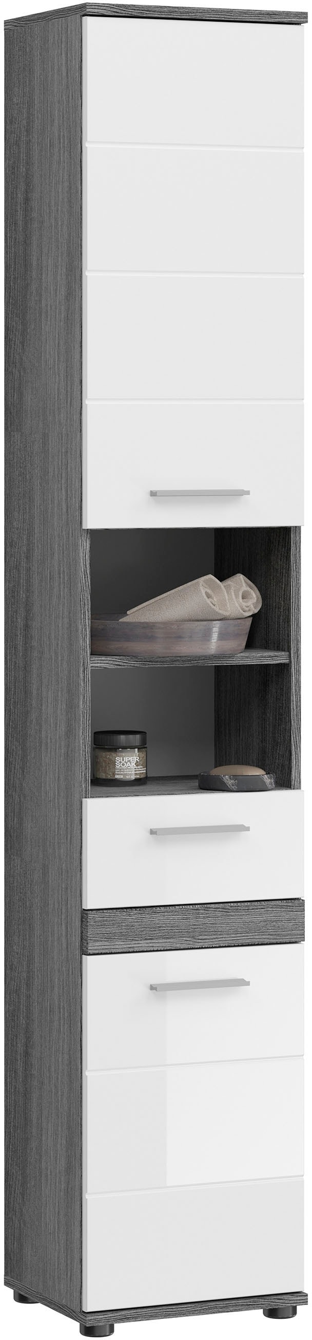 Image of welltime Hochschrank "LUCCA, Breite 35cm, 2 Türen, 1 Schubkasten, 2 Fächer" MDF-Front, Türanschlag wechselbar, Badmöbel, Badschrank, Badezimmer