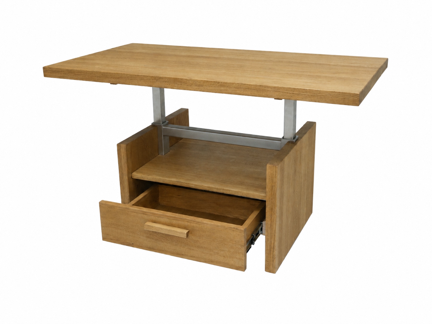 GOODproduct Couchtisch »Ravenna, Kaffeetisch« Wildeiche Natur/Smoke massiv, Liftfunktion, Schublade, Ablage