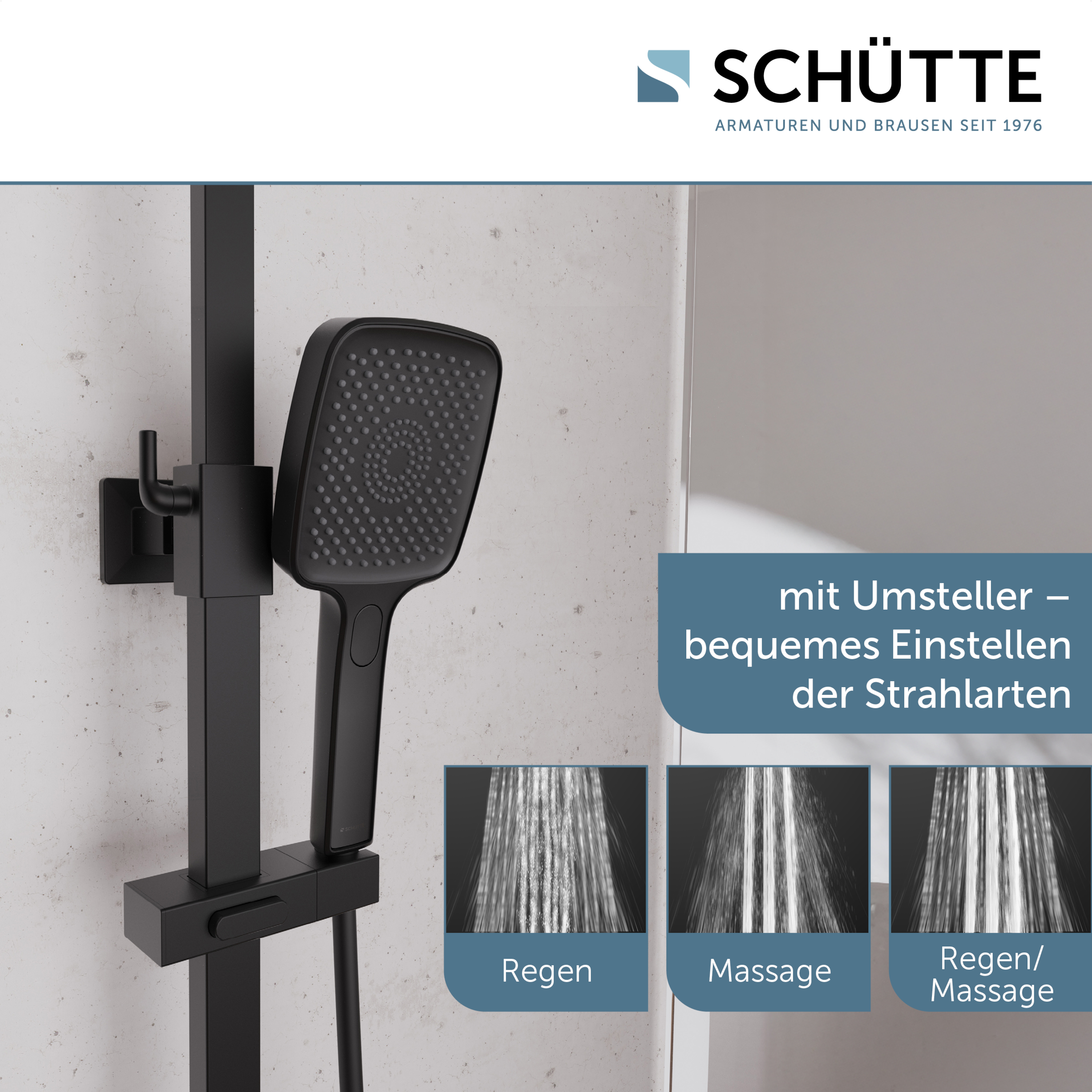 Schütte Duschsystem »GRAN CANARIA« Komplett-Set,  Regendusche 30x20 cm, Umsteller, Antikalk, 3 Strahlarten, Thermostat