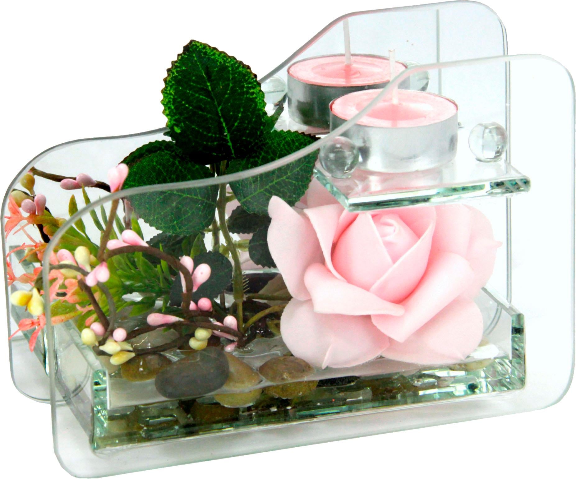 bequem kaufen im mit Teelicht« Kunstpflanze I.GE.A. »Rose Glas