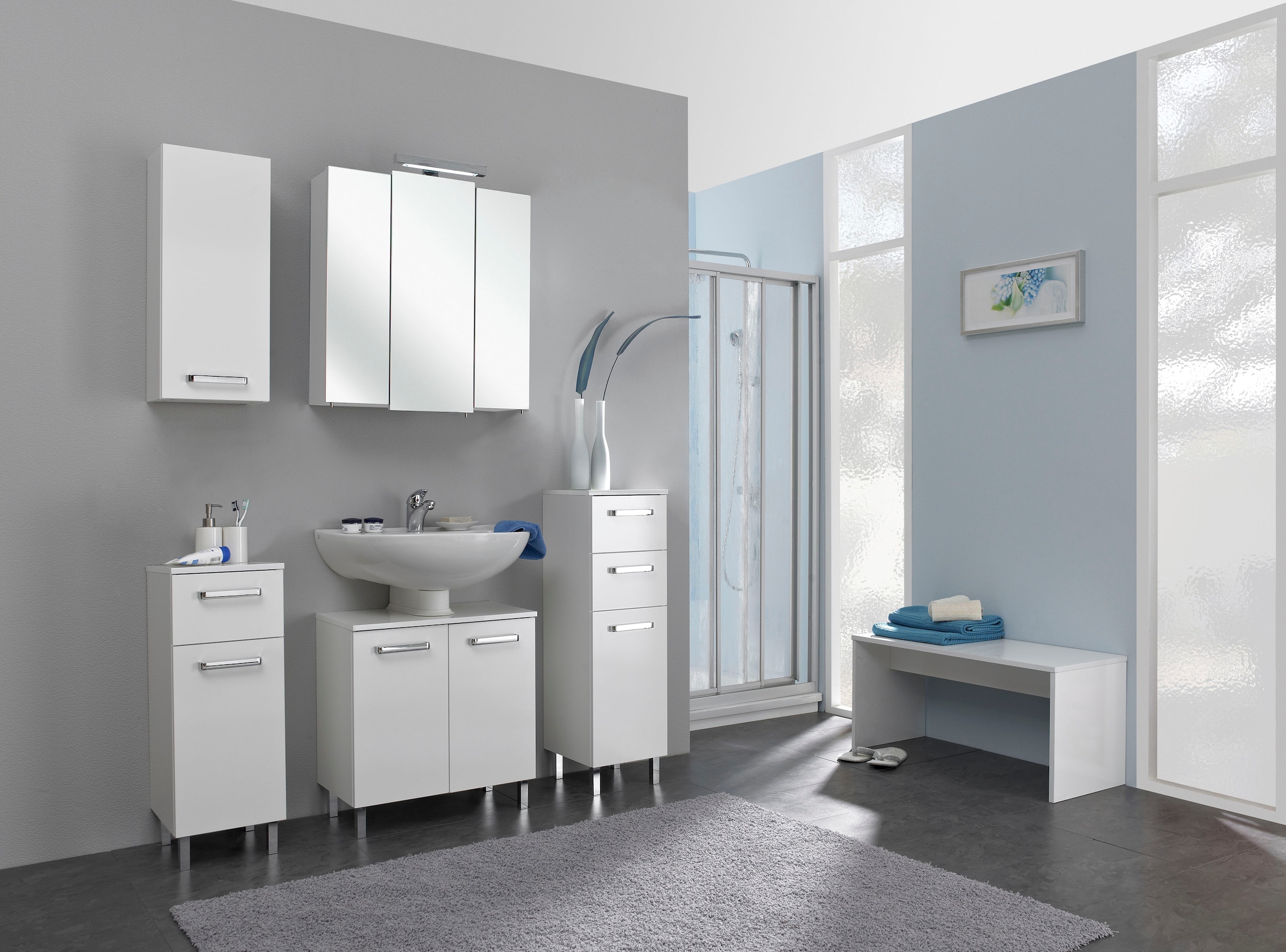 Saphir Armoire basse »Quickset Badschrank mit 1 Tür, 1 Schublade, 30 cm breit« meuble bas de salle de bain incl. amortisseur de porte, poignées chromées brillantes