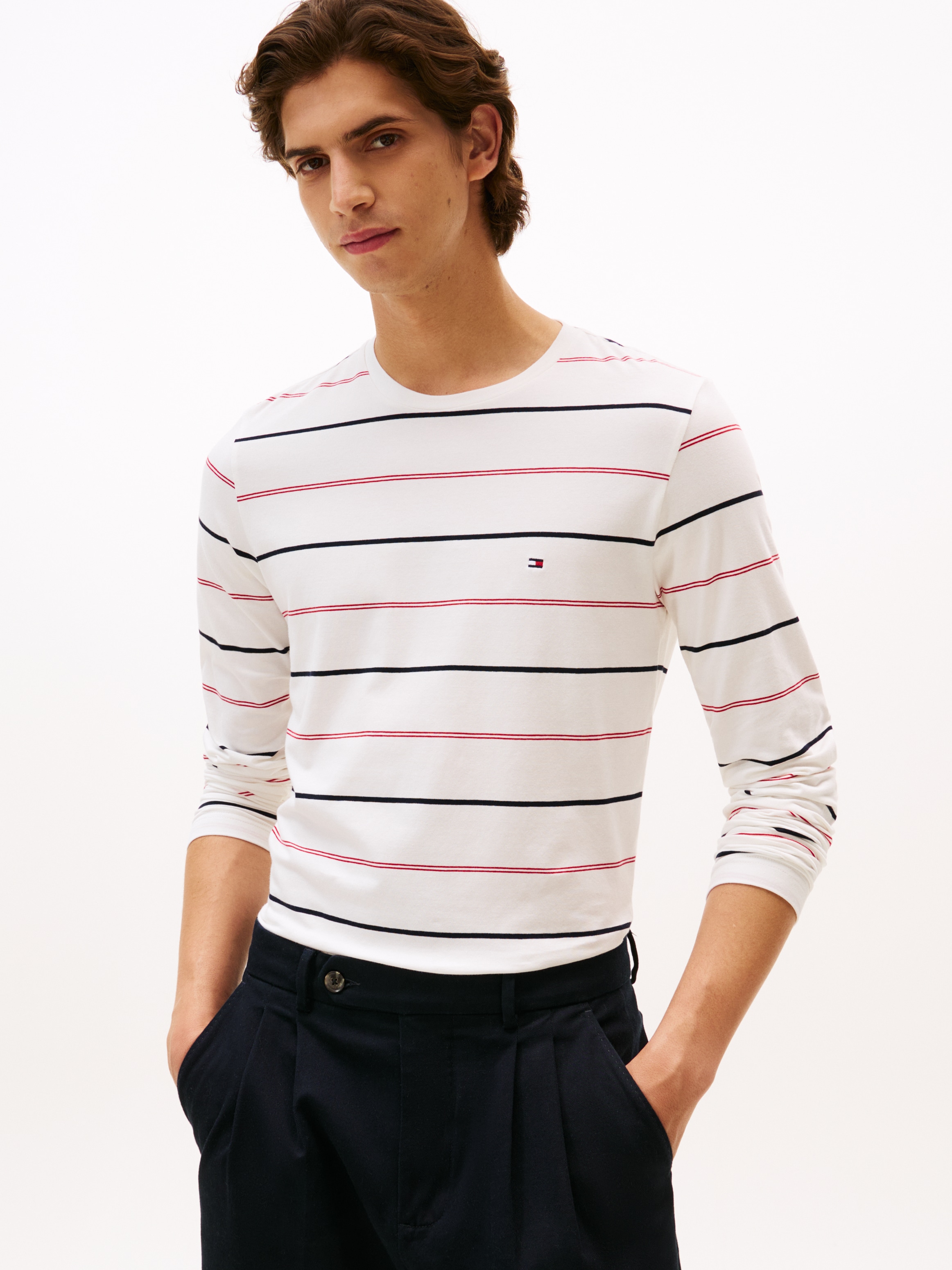 Image of Tommy Hilfiger Longsleeve "STRETCH SLIM STRIPE" Rundhals, slim fit, Jersey