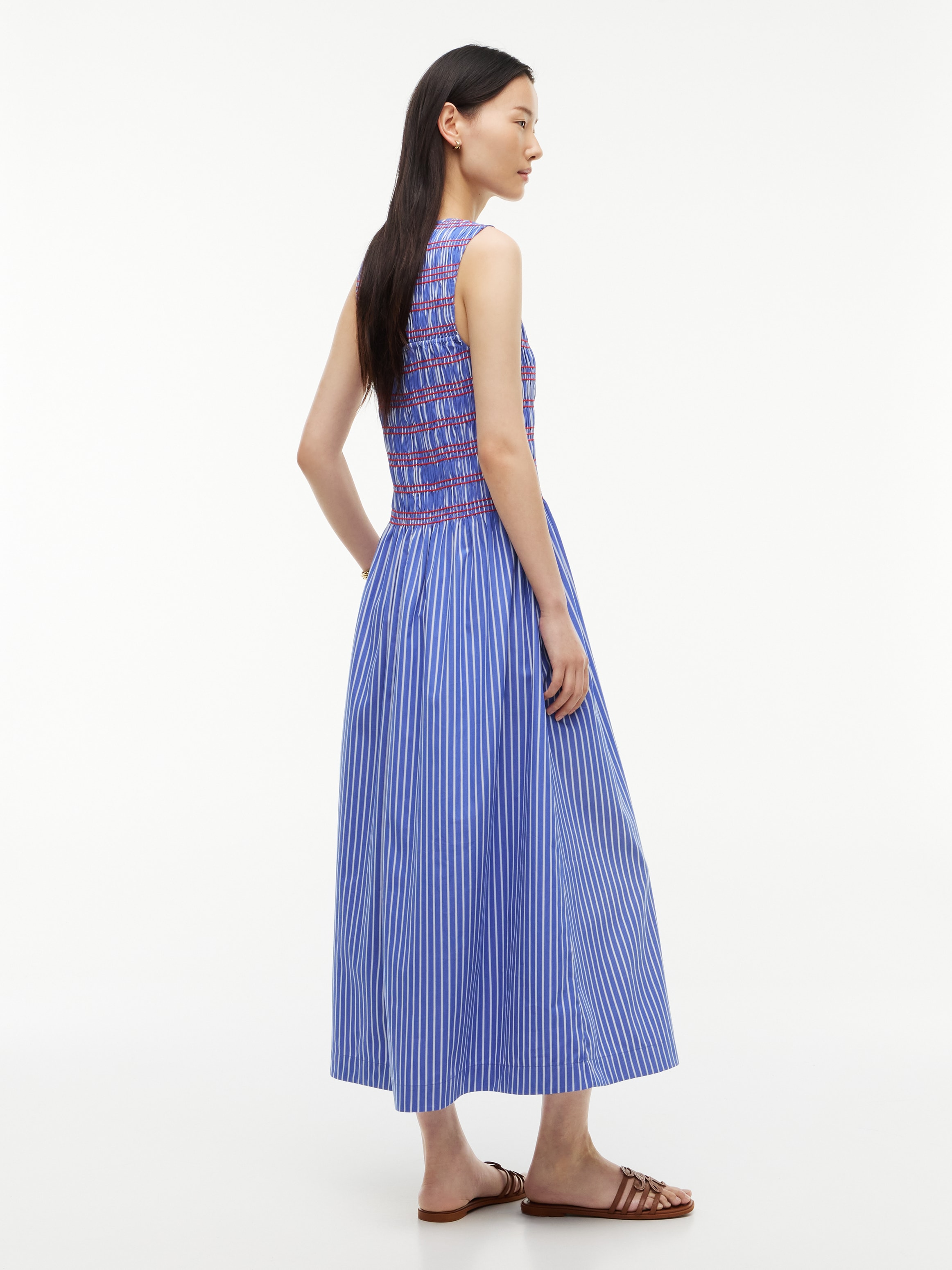 Tommy Hilfiger Robe de smoking »SMOCKING STRIPE NS MIDI DRESS« Sans poche Coton, longueur mollet, haut smocké