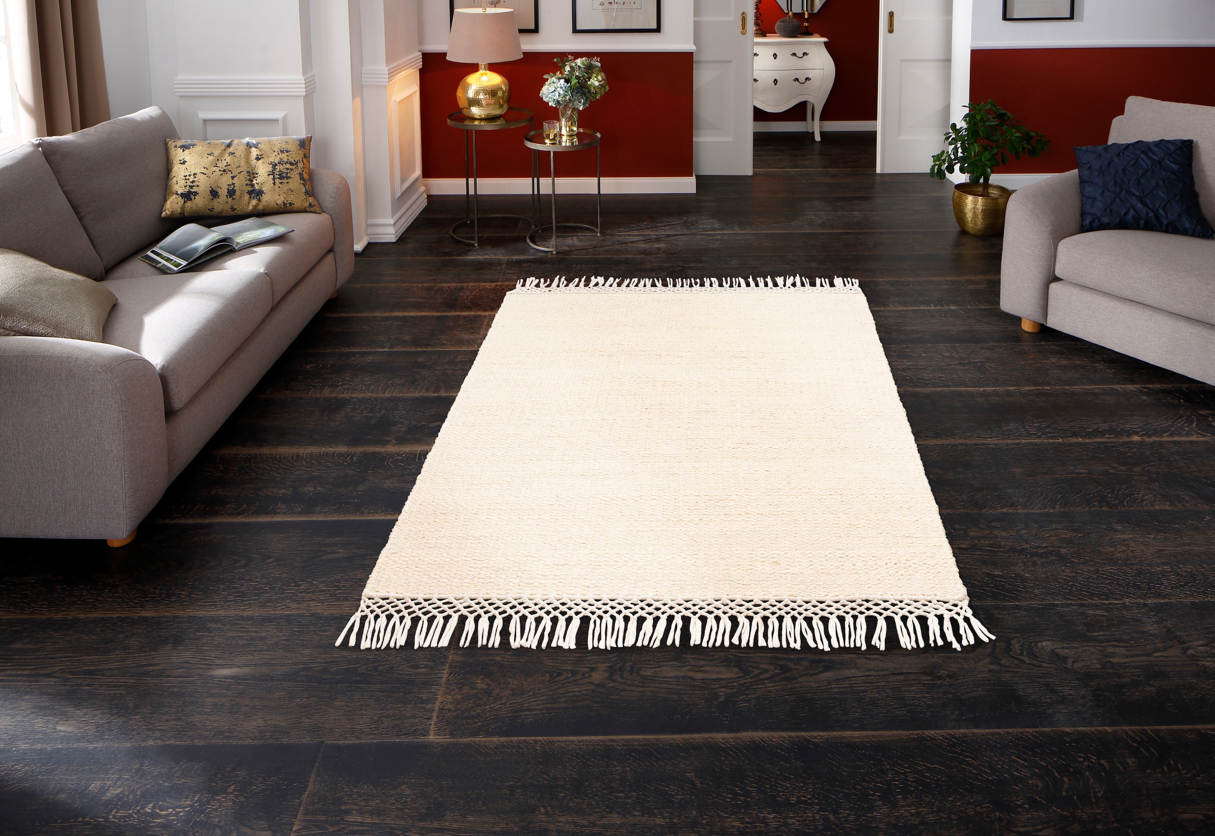 Home affaire Teppich »Amba«, rechteckig, 6 mm Höhe, flache Teppiche, Wendeteppich, Uni Farben, Wohnzimmer, Esszimmer