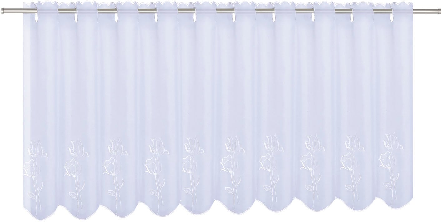Image of Gerster Scheibengardine "Sabine" Durchzuglöcher 1 Stk. tlg. HxB: 50x150, mit gestickten Blumendesign