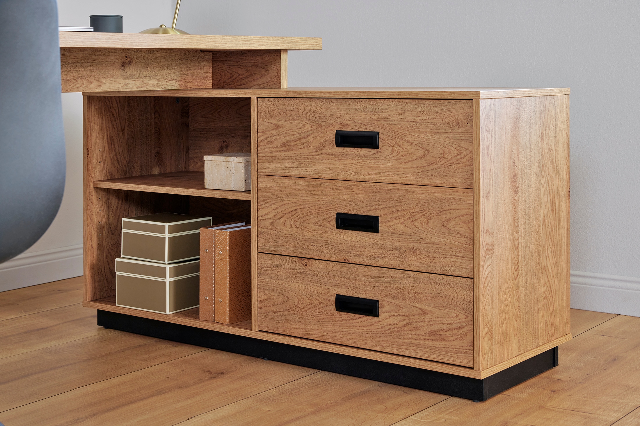 Jahnke Bureau d'angle »RIVA C 150 E« 1 cuis tlg. montage réversible, espace de rangement & passage de câbles, largeur 150 cm