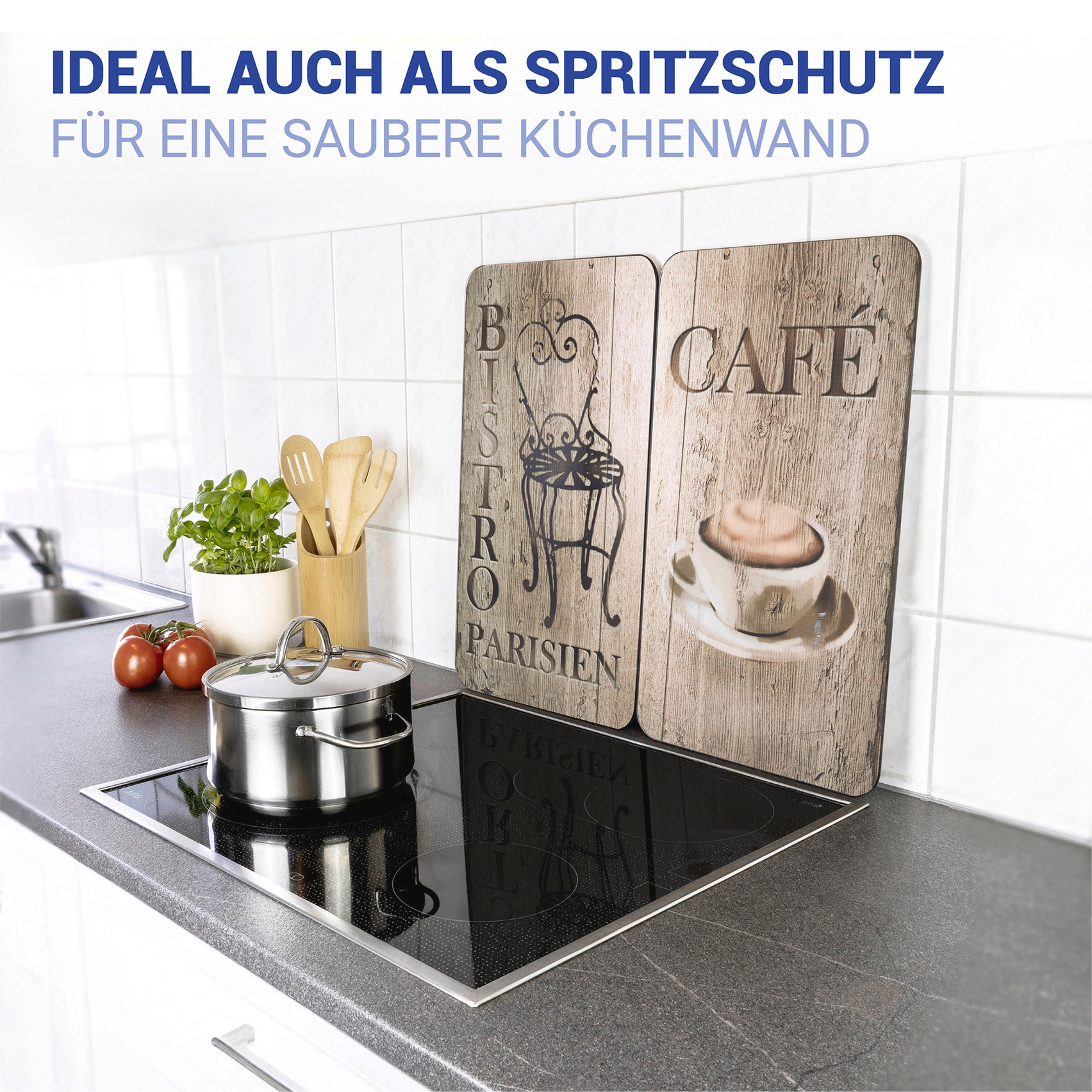 WENKO Herd-Abdeckplatte »Universal Modell Bistro«, (Set, 2 tlg.), Herdabdeckung für alle Herdarten, kratzfest, mit rutschfesten Füssen