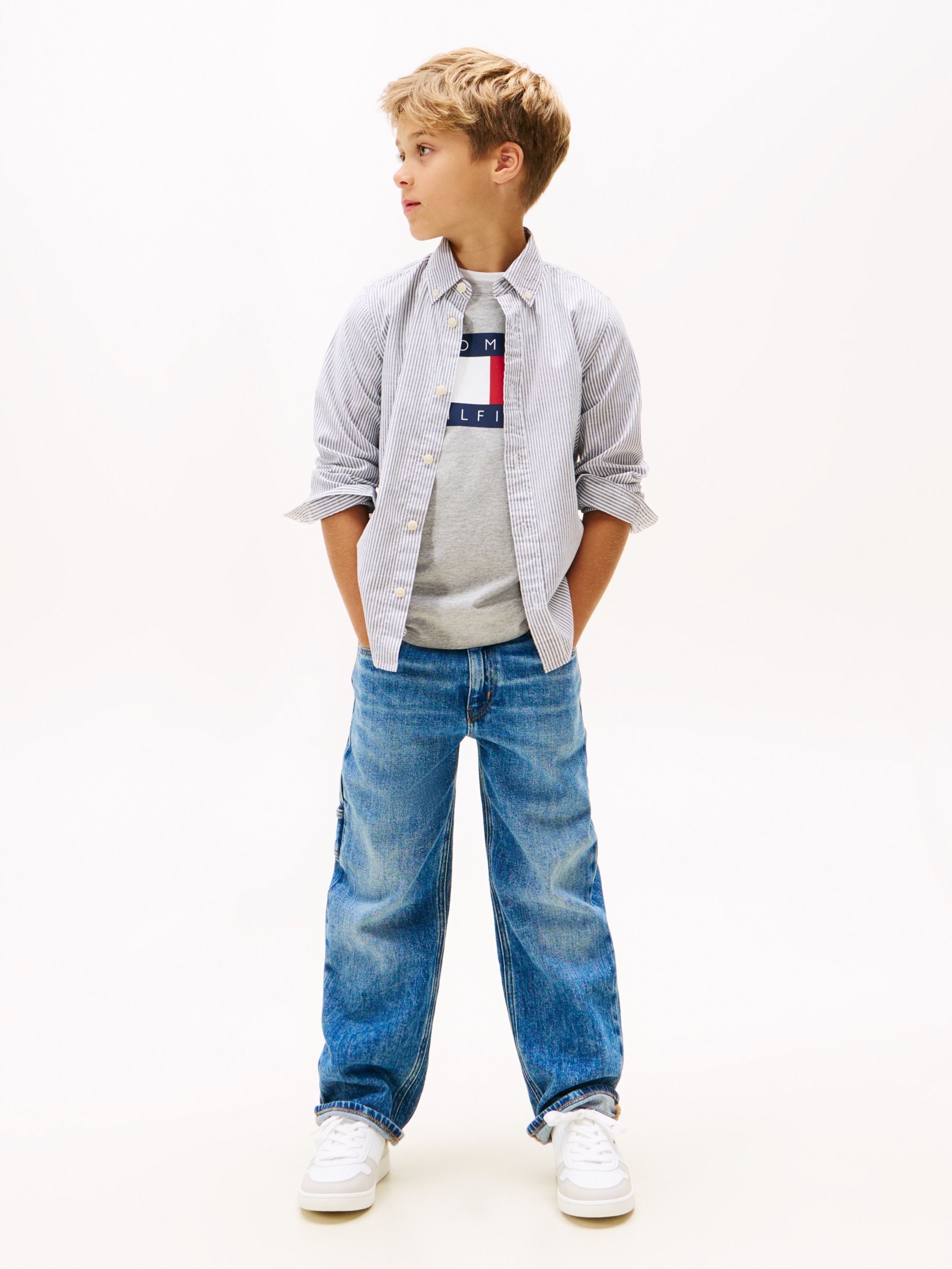 Tommy Hilfiger Chemise à manches longues Button-Down-Kragen, elastische Baumwoll-Qualität, Kinder bis 16 Jahre