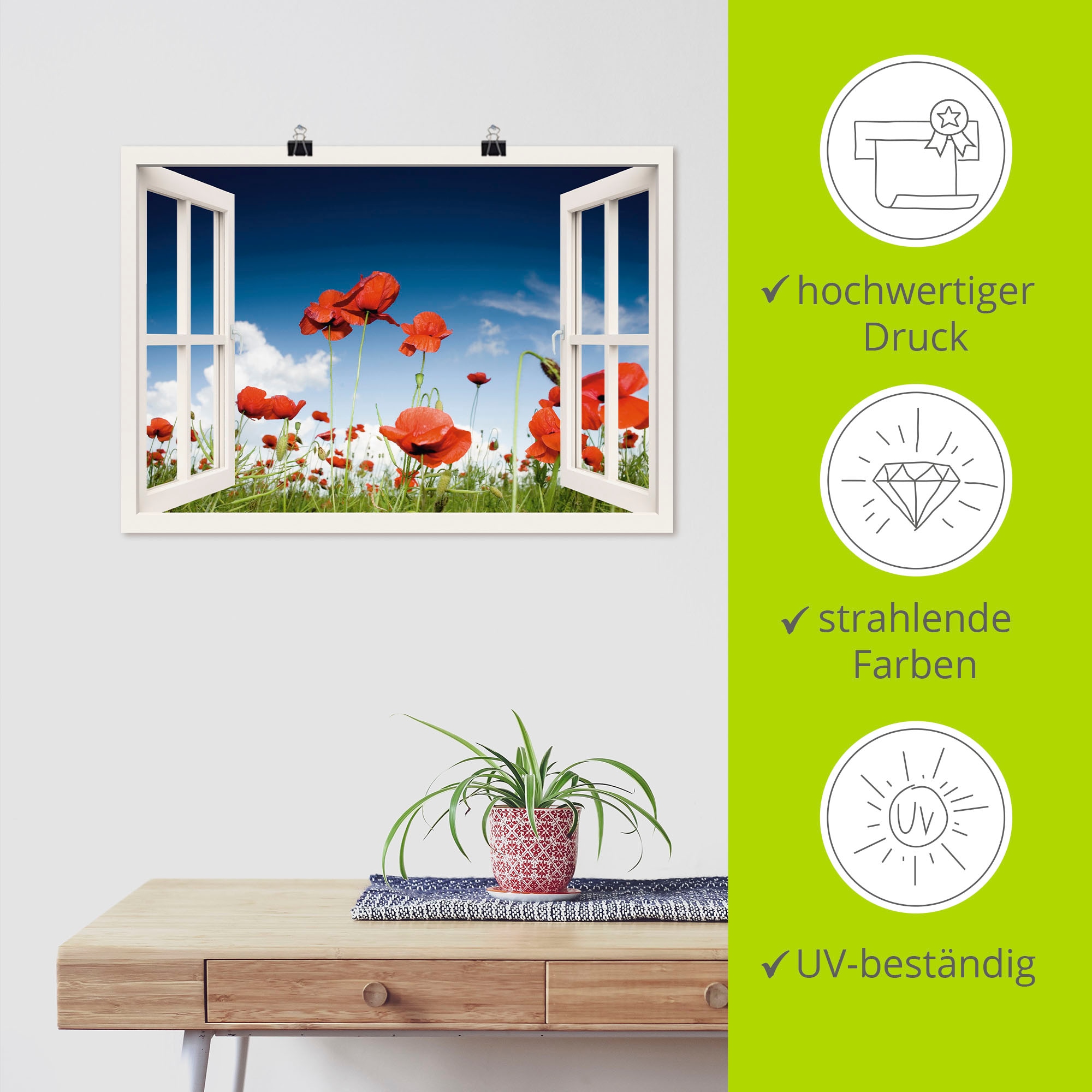 Artland Poster »Fensterblick Feld mit Mohnblumen« Fensterblick 1 Stk. tlg. ohne Rahmen