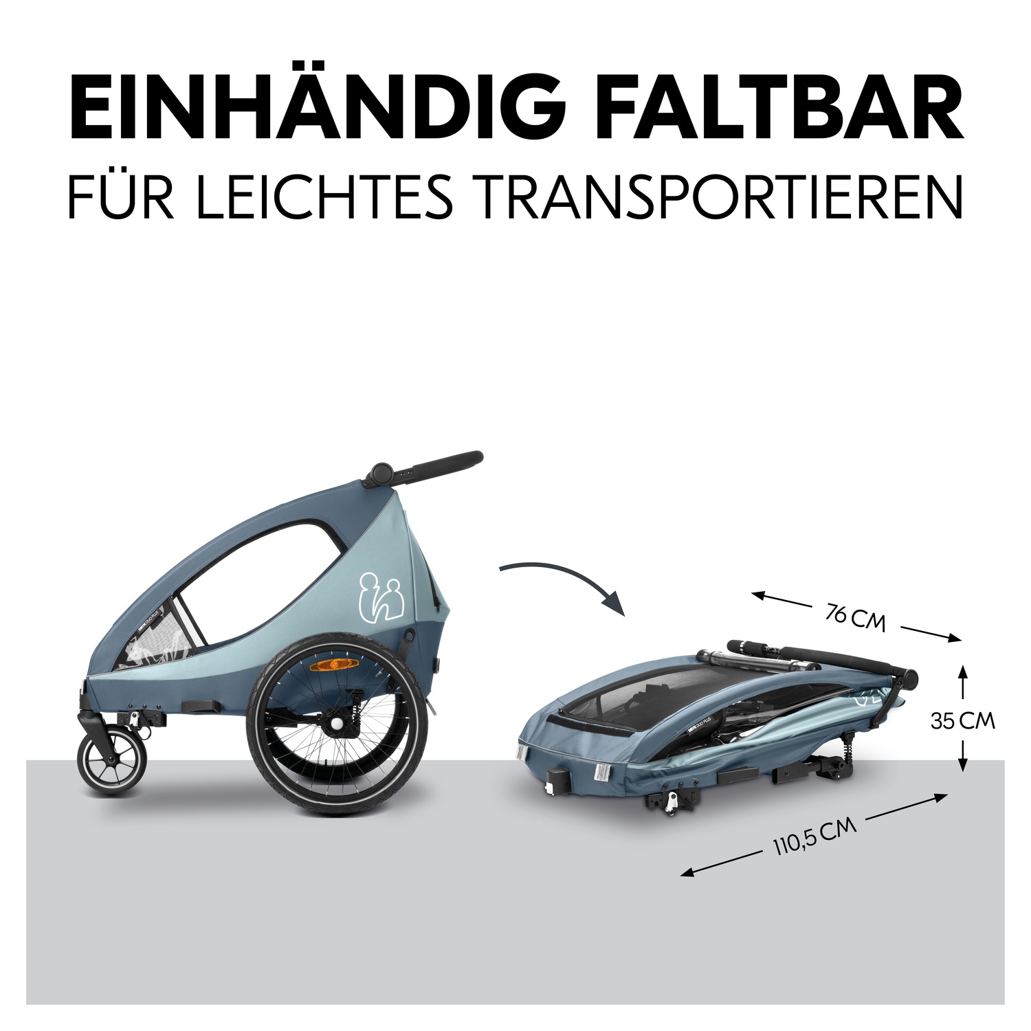 Hauck Fahrradkinderanhänger »2in1 Bike Trailer und Buggy Dryk Duo Plus, dark blue« für 2 Kinder; inklusive Deichsel