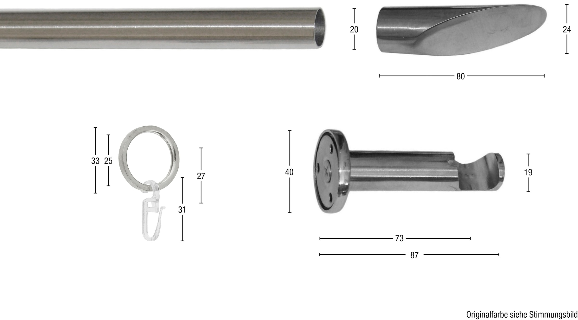 GARESA Gardinenstange »MARBELLA« Ø 20 mm 1 läufig-läufig Wunschmasslänge Vorhanggarnitur, verlängerbar, Wandmontage, mit Ringe und Haken