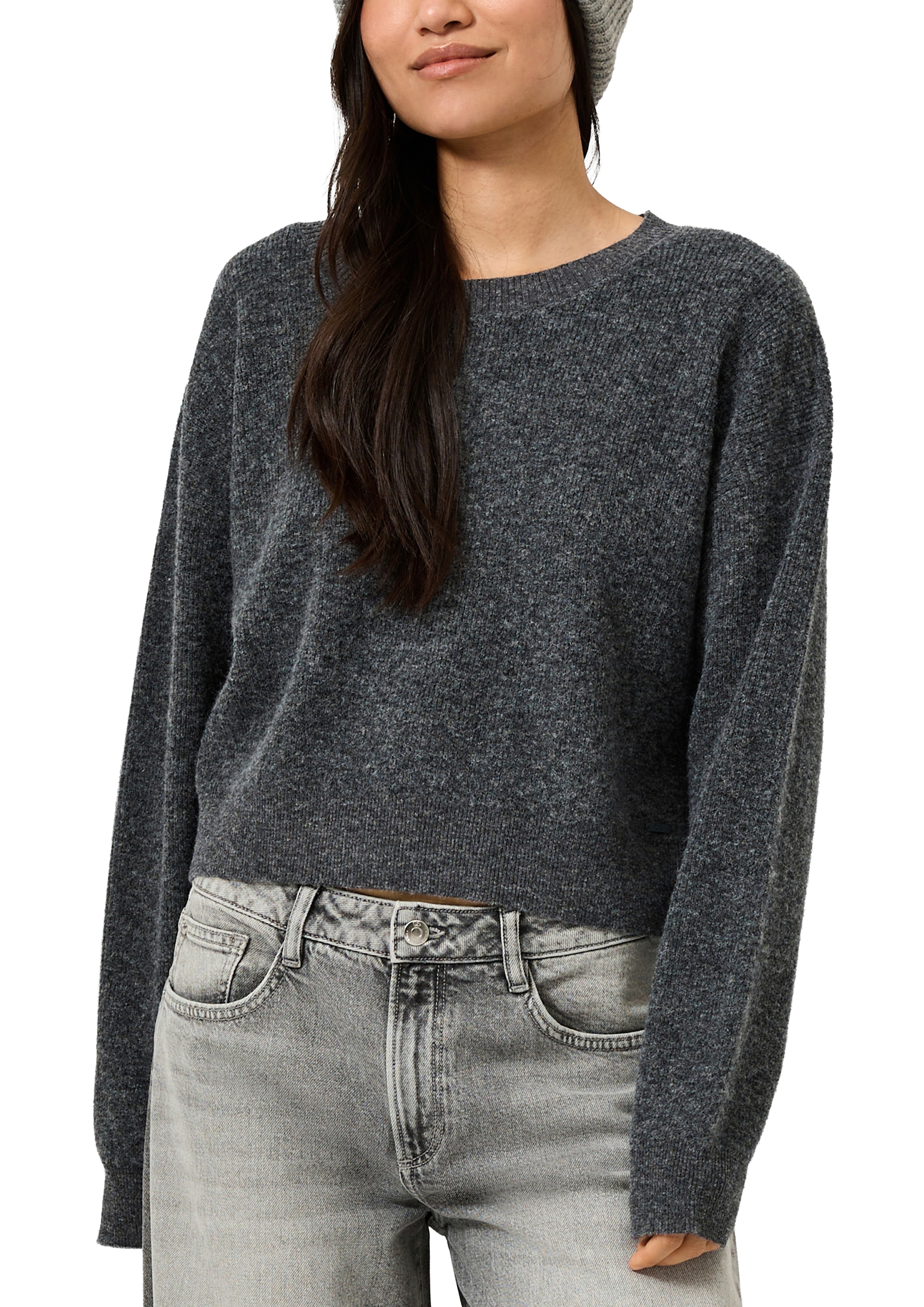 Image of QS Strickpullover Rippstrick, Rundhalsausschnitt, verkürzte Form