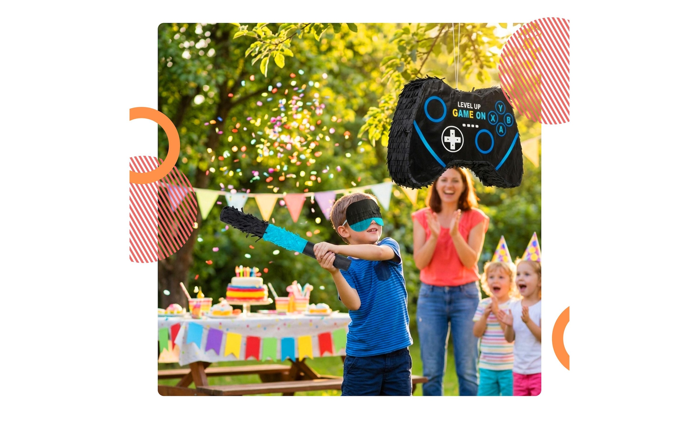 relaxdays Figurine de décoration »Gamer Gaming« Ensemble pinata avec bâton et bandeau