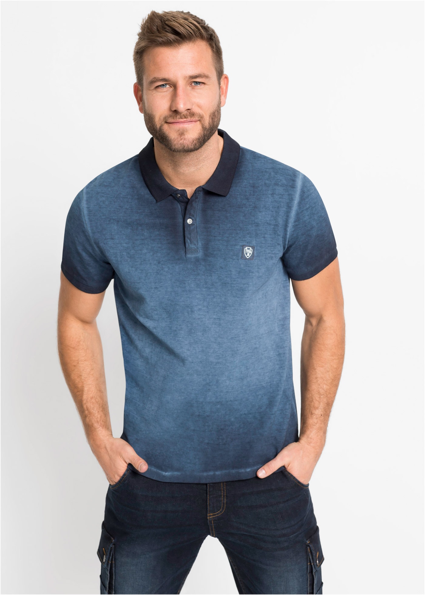 Image of bonprix Poloshirt Kurzarm, Polokragen, ausgewaschene Optik, aus Baumwolle