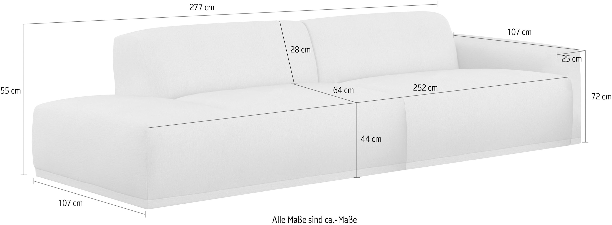 TRENDMANUFAKTUR Big-Sofa »Braga, mit hochwertigem Kaltschaum, Megasofa, Japandi-Design« modernes Big-Sofa, Couch mit hohem Sitzkomfort, 277/72/107 cm (B/H/T)
