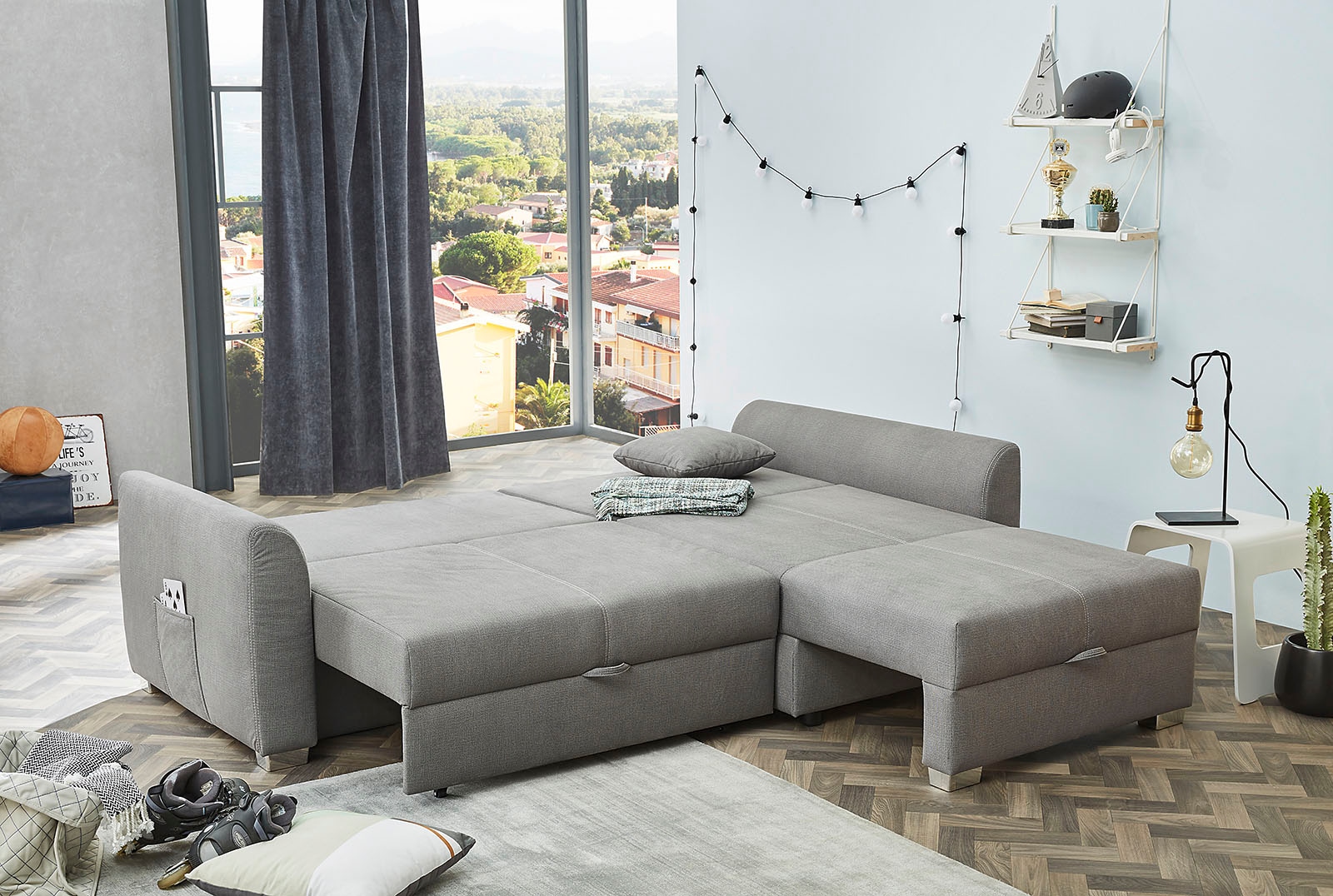 Jockenhöfer Gruppe Ecksofa »Boomer L-Form, B: 236 cm« mit Bettfunktion, Bettkasten & Zierkissen, 2 separate Liegeflächen