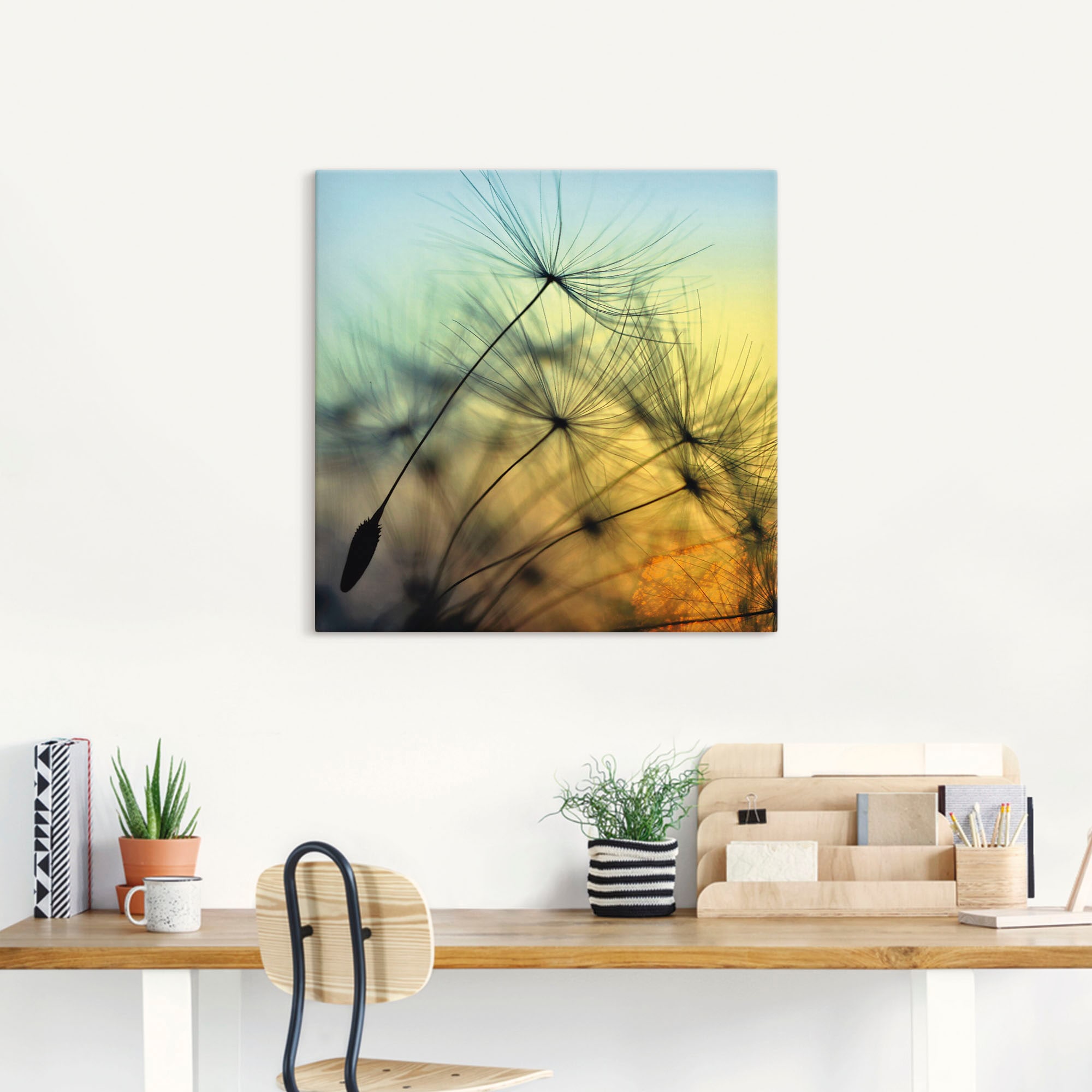 Artland Wandbild »Goldener Sonnenuntergang und Pusteblumen«, Blumen, (1 St.), als Alubild, Outdoorbild, Leinwandbild, Poster, Wandaufkleber