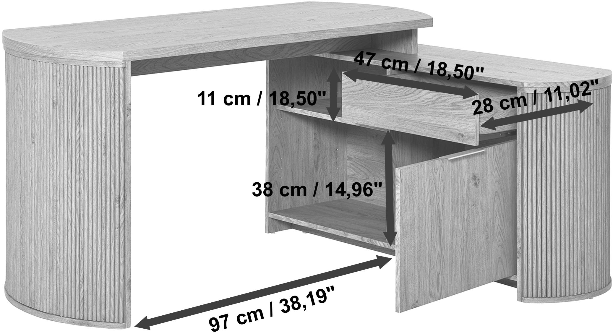 Jahnke Bureau d'angle »MOON C 150 E« 1 cuis tlg. montage réversible, espace de rangement & passage de câbles, largeur 150 cm