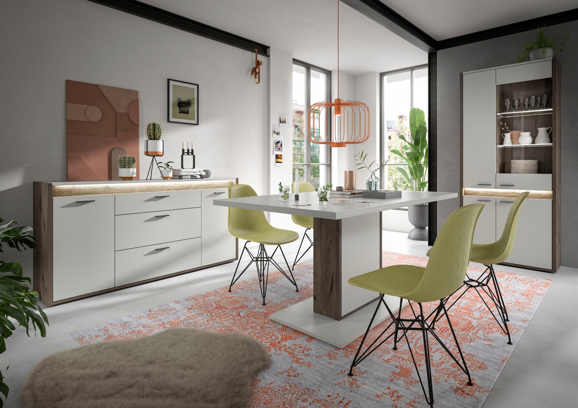 INOSIGN Vitrine »Treviso, Höhe 198 cm, inkl. Frontbeleuchtung, 4 Türen, 2 Glasböden« 4 Einlegeböden, Standvitrine, Glasvitrine, Vitrinenschränke