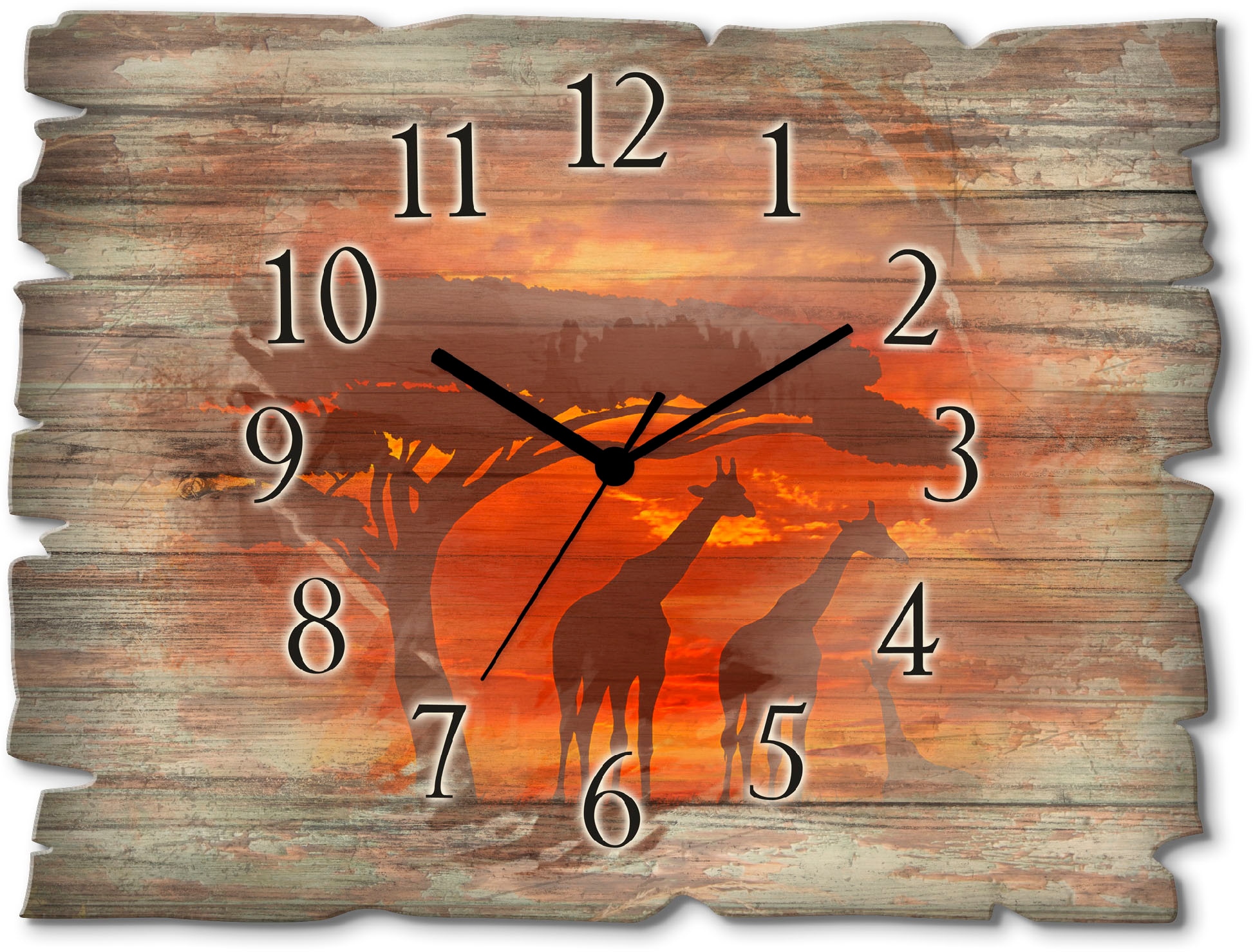 Image of Artland Wanduhr "Herde von Giraffen im Sonnenuntergang" wahlweise mit Quarz- oder Funkuhrwerk, lautlos ohne Tickgeräusche